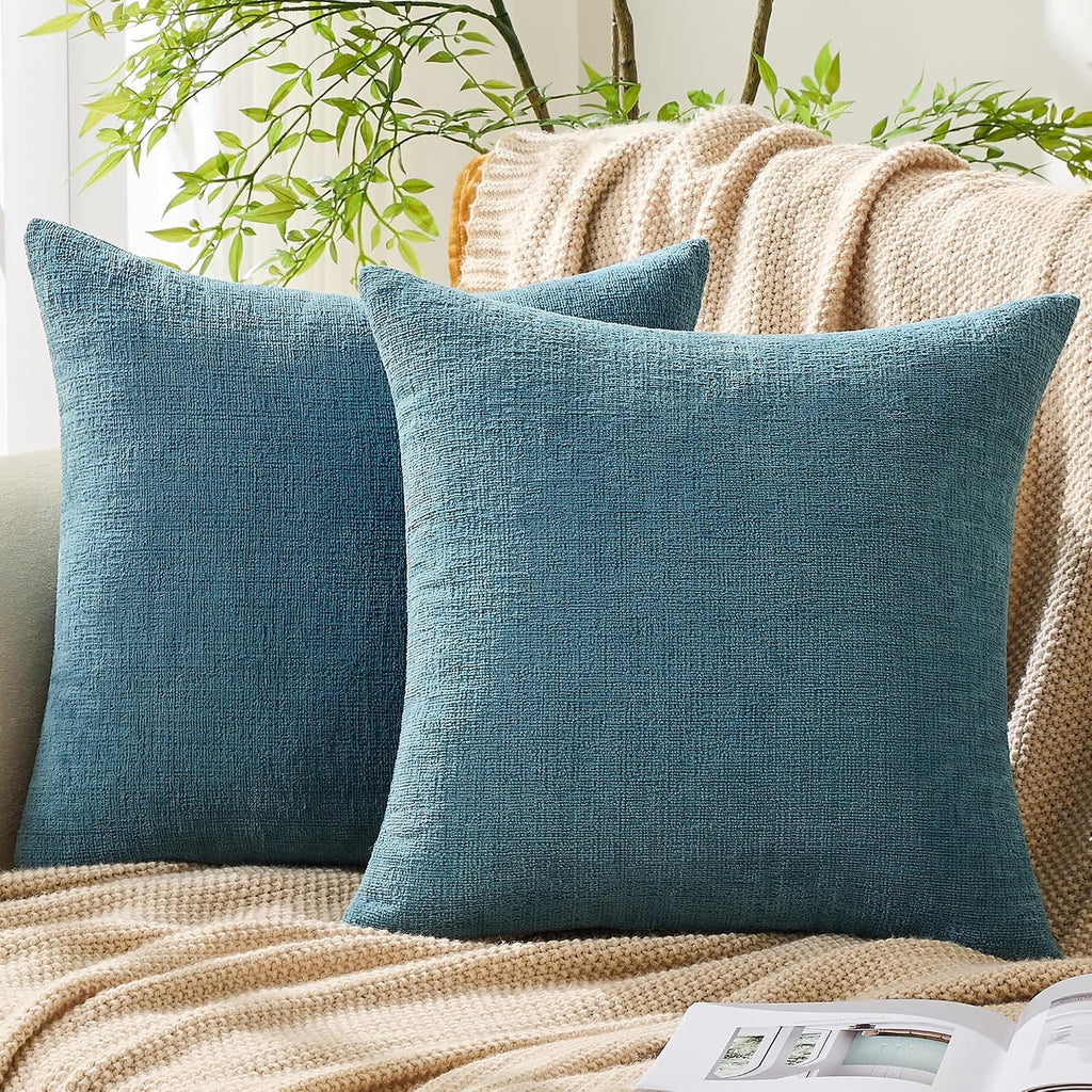 Gawamay Set of 2 Soft Textured Chenille Throw Pillow Covers 20x20 Inch (50x50 CM), Decorative Pillowcases Cushion Covers for Farmhouse Home…