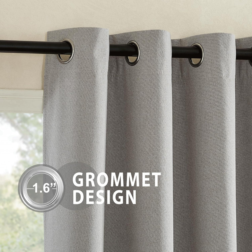 NICETOWN 100% Absolutely Blackout Faux Linen Curtains with Thermal Insulated White Liner, 52" W, 2 PCs, Light Grey, 95" Long Drapes Sweep…