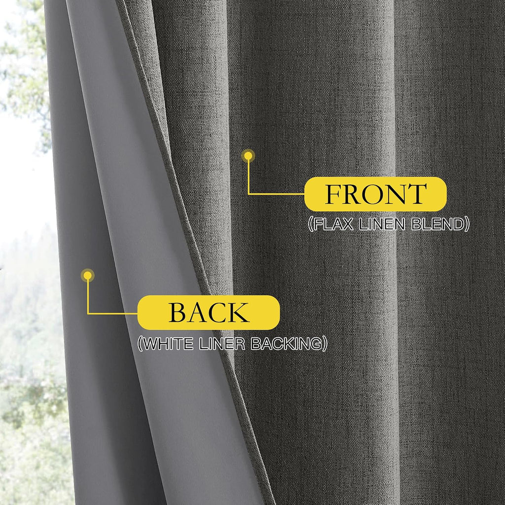 NICETOWN Grizzle Gray Vintage Linen 100% Blackout Curtains for Dining Room, Thermal Insulated Curtains 45" Long, Noise Reducing Window…