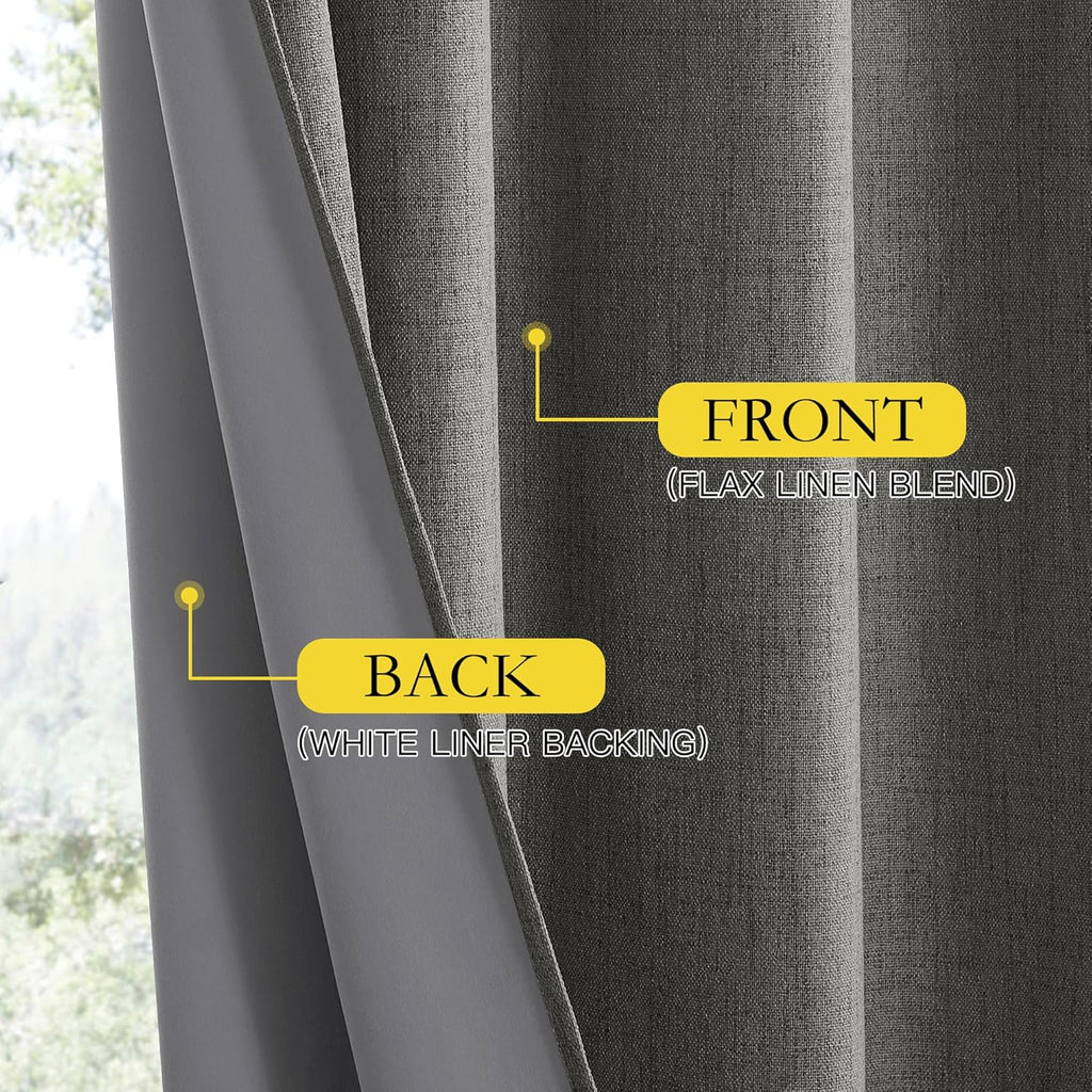 NICETOWN Grizzle Gray Vintage Linen 100% Blackout Curtains for Living Room, Thermal Insulated Curtains 108“ Long, Noise Reducing Window…
