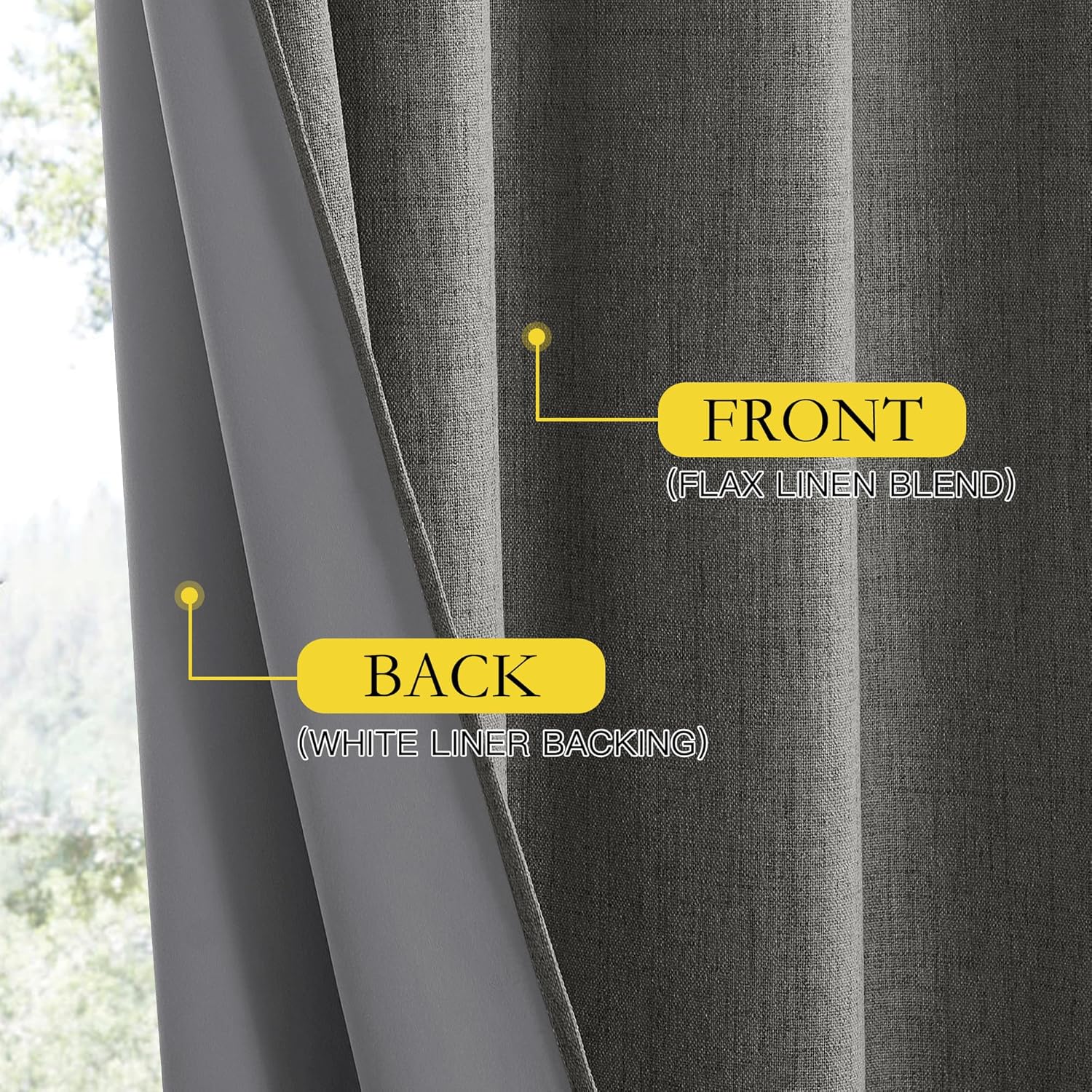 NICETOWN Grizzle Gray Vintage Linen 100% Blackout Curtains for Living Room, Thermal Insulated Curtains 90" Long, Noise Reducing Window…