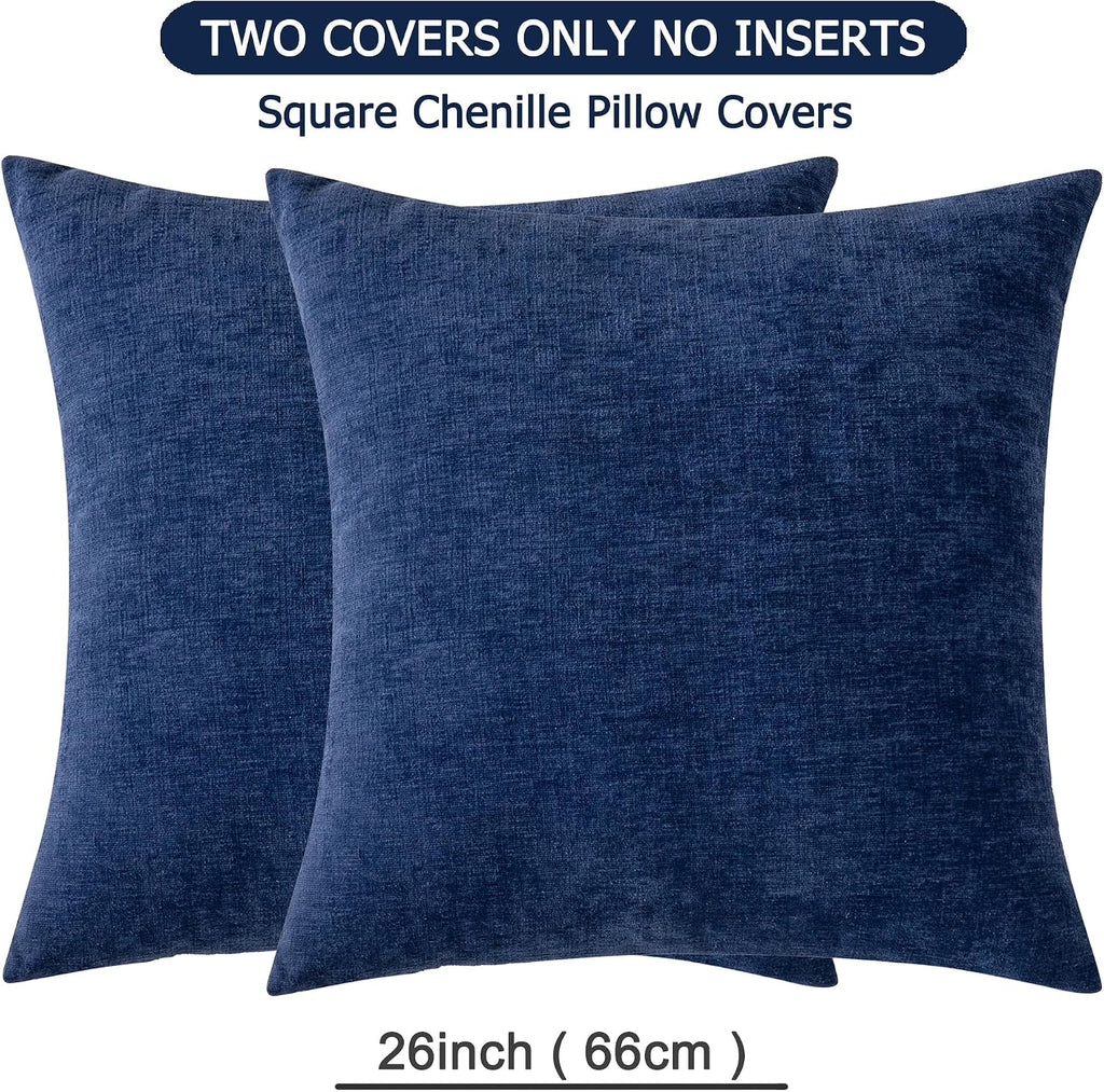 Gawamay Decorative Chenille Throw Pillow Covers 26x26 Inch Pack of 2, Soft Square Couch Pillow Cover for Sofa Cushion Living Room Bedroom S…