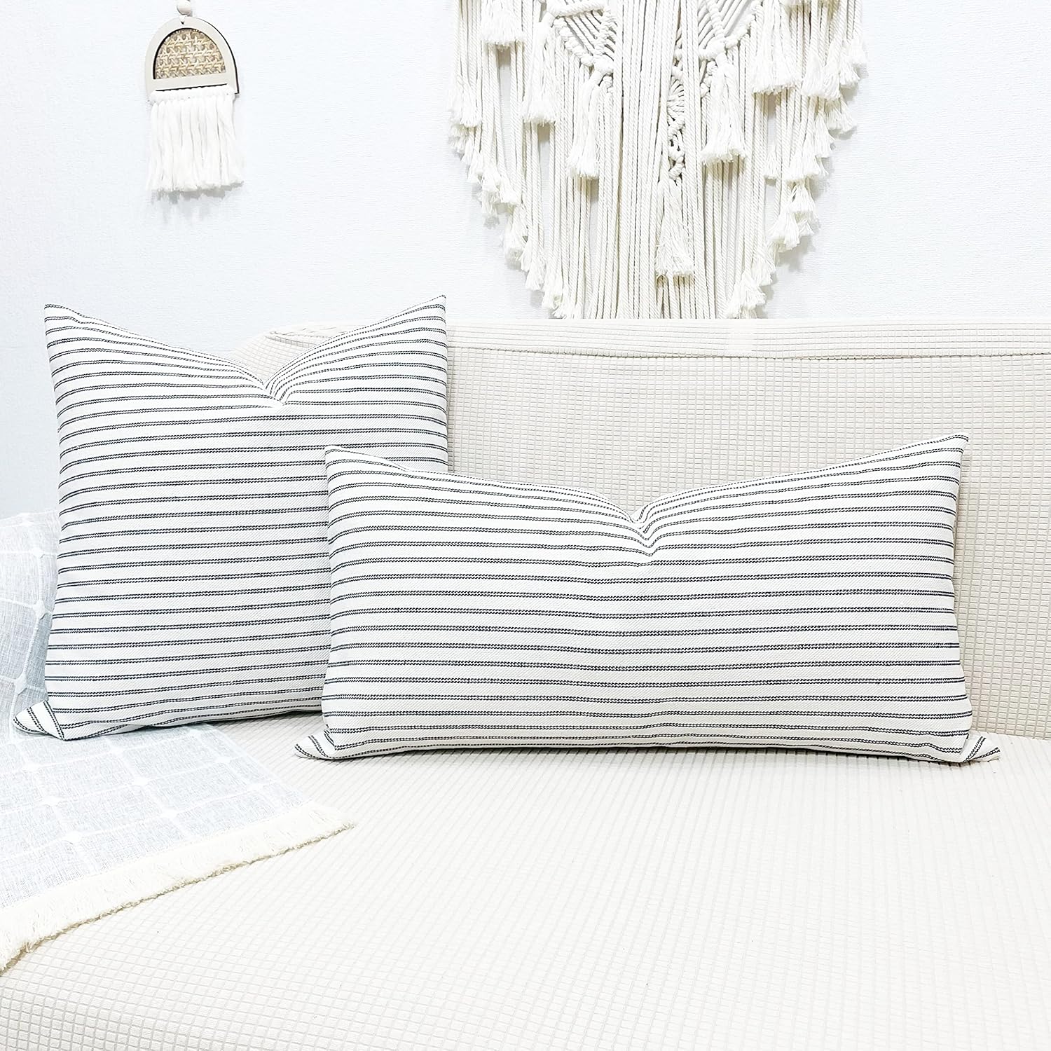 Slow Cow Rectangular Throw Pillow Cover Decorative Textured Lumbar Accent Cushion Cover for Couch Sofa 12 x 24 Inches Navy