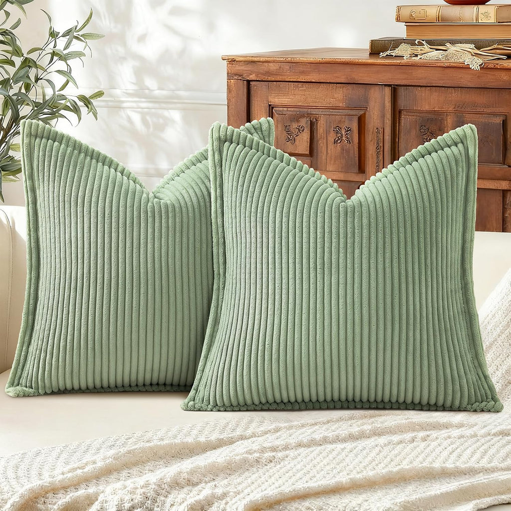 Mecatny Corduroy Summer Throw Pillow Covers 26x26 Set of 2, Neutral Decorative Soft Boho Couch Pillow Covers with Broadside for Sofa…