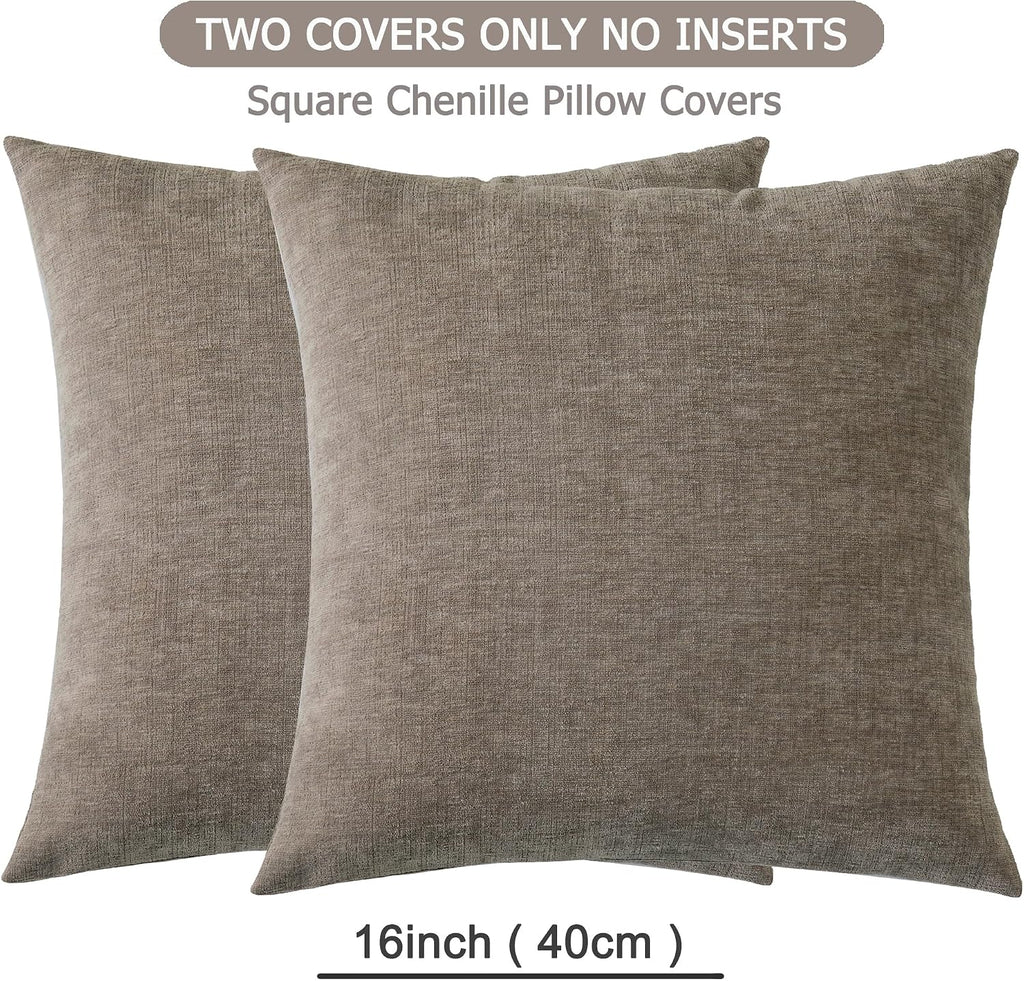 Gawamay Decorative Throw Pillow Covers 16x16 Inch Set of 2, Super Soft Chenille Square Pillows Farmhouse Fall Pillowcase for Living Room Be…