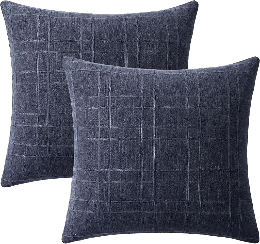 Miulee Decorative Linen Check Euro Shams Throw Pillow Covers Neutral Farmhouse Vintage Pillow Covers 26x26 Set of 2 Boho Modern Home Decor…