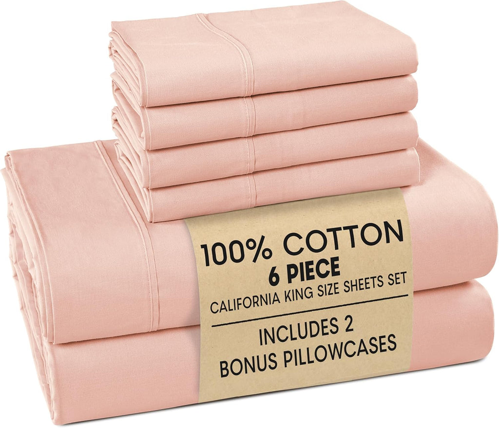 Casa Platino 100% Cotton Cal King Size Sheets Set – 6 Piece Crisp Percale Cal King Size Cooling Sheets, Lightweight for Summer, with 15"…