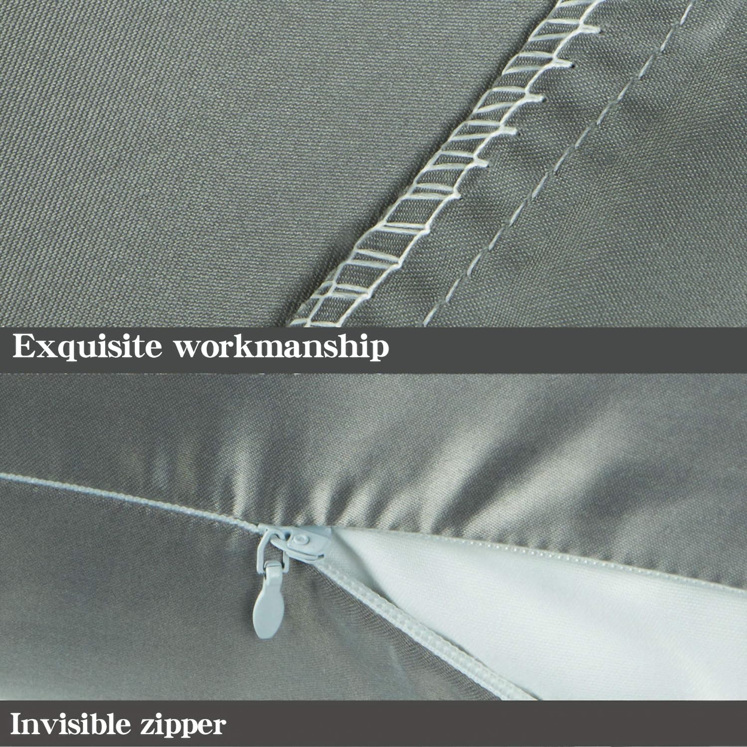 Ntbay Zippered Satin Pillow Cases for Hair and Skin, Luxury King Hidden Zipper Pillowcases Set of 2, 20x36 Inches, Dark Grey 36 Inches Grey