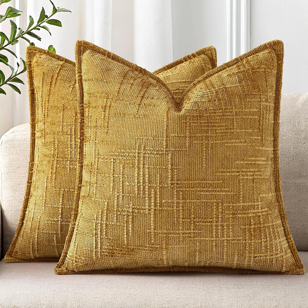decorUhome Chenille Throw Pillow Covers 22x22 Set of 2, Soft Textured Slubby Modern Decorative Pillow Covers with Elegant Design for Couch,…