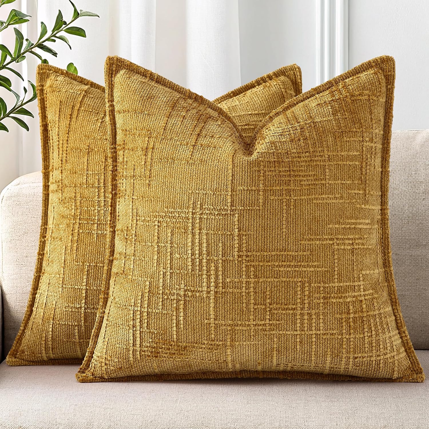 decorUhome Chenille Throw Pillow Covers 22x22 Set of 2, Soft Textured Slubby Modern Decorative Pillow Covers with Elegant Design for Couch,…