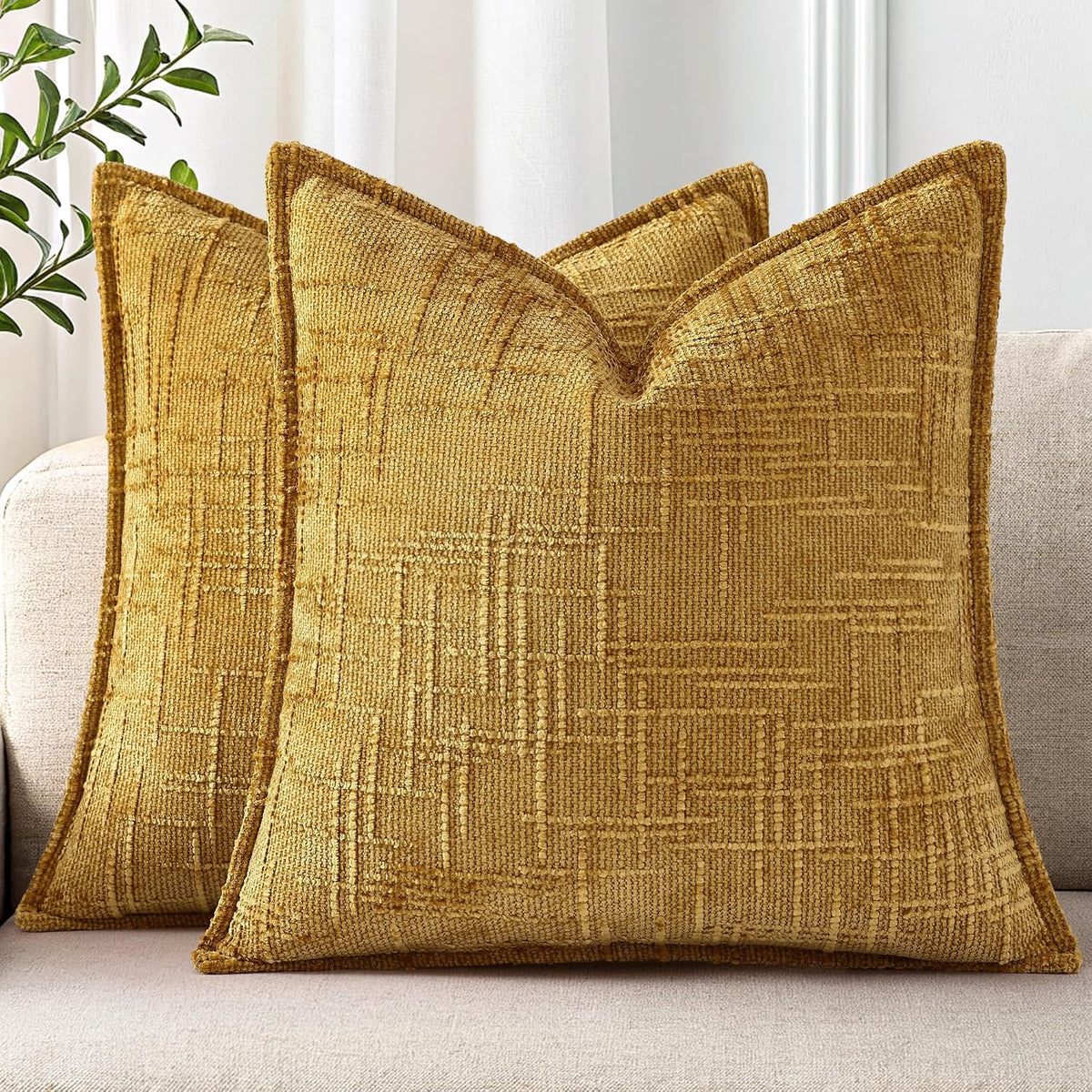 decorUhome Chenille Throw Pillow Covers 26x26 Set of 2, Soft Textured Slubby Modern Decorative Pillow Covers with Elegant Design for Couch,…