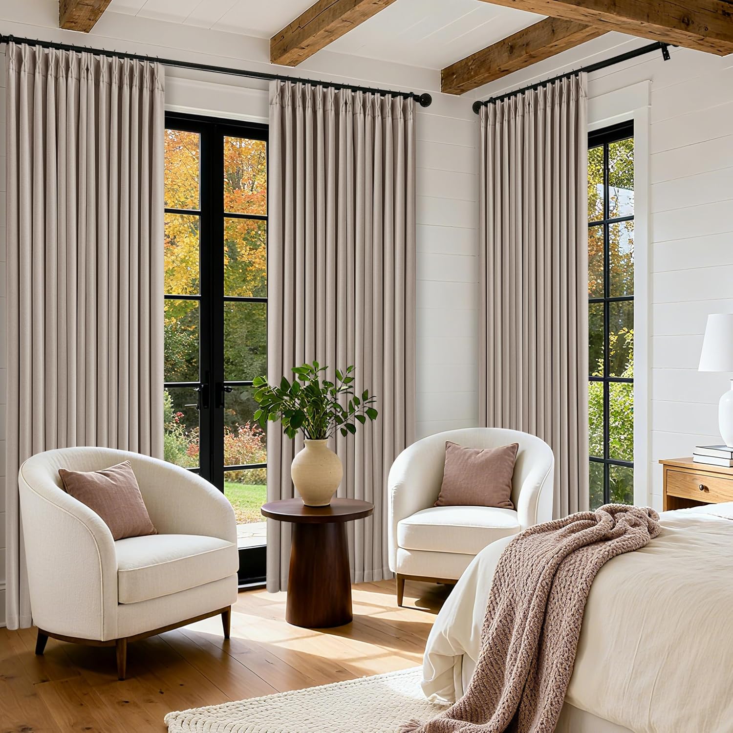 100% Blackout Linen 126 Inch Curtains 2 Panel Set for Bedroom Modern Pinch Pleated Linen Burlywood Birch Insulated Heavy Curtain 40 x 126…