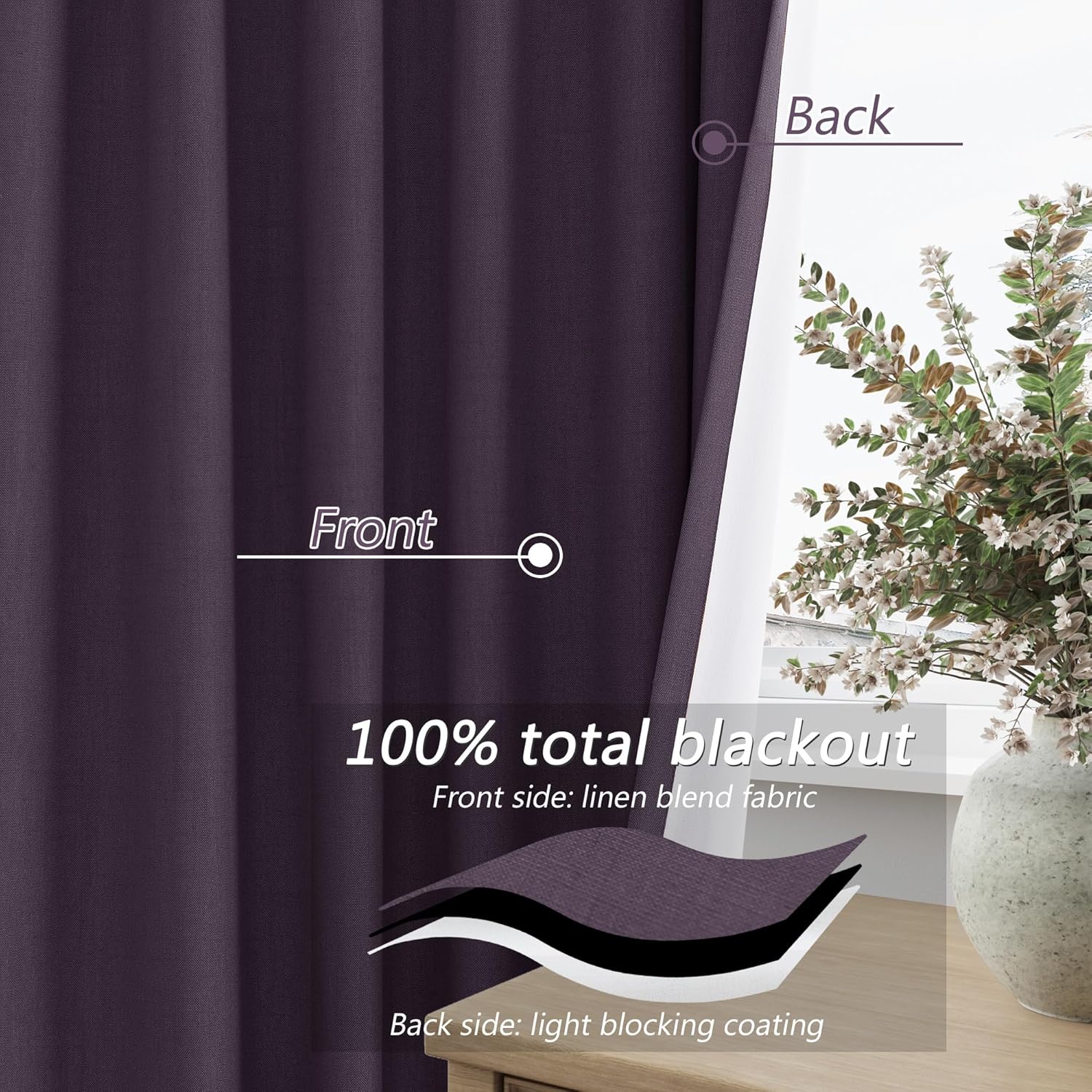 Guken 100% Blackout Curtains 108 Inch Length 2 Panels Set for Living Room Bedroom Back Tab Thermal Insulated Black Out Linen Drapes Room Da…