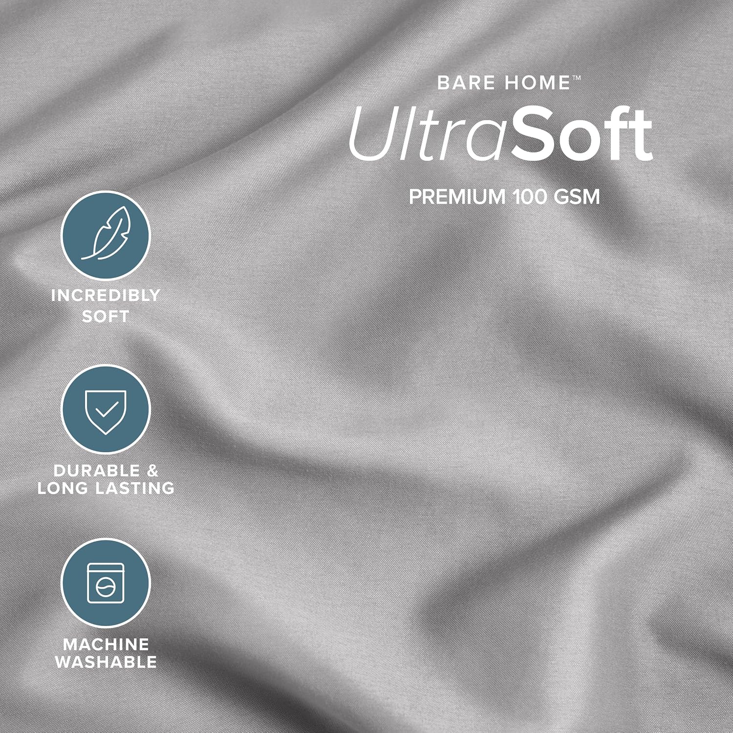 BareHome Bare Home Microfiber Pillow Cases - King Size Set of 2 - Cooling Pillowcases - Double Brushed - Light Grey Pillowcases 2 Pack - Ea…
