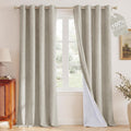 Nicetown 100% Blackout Linen Beige Curtains 84 inches Long for Living Room, White Liner Composite Grommet Bedroom Thermal Drapes Casual Hom…