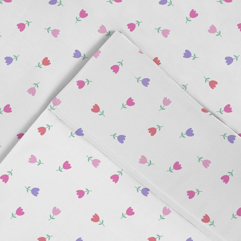 Pointehaven Petite Floral Printed Cotton Percale 4 pc Sheet Set, Queen