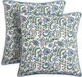 Ridhi Block Print Columbia Blue Pillow Cover 18" x 18" (Pack of 2) Decorative Couch Pillows for Living Room, Chic Boho Cute Outdoor Pillows…