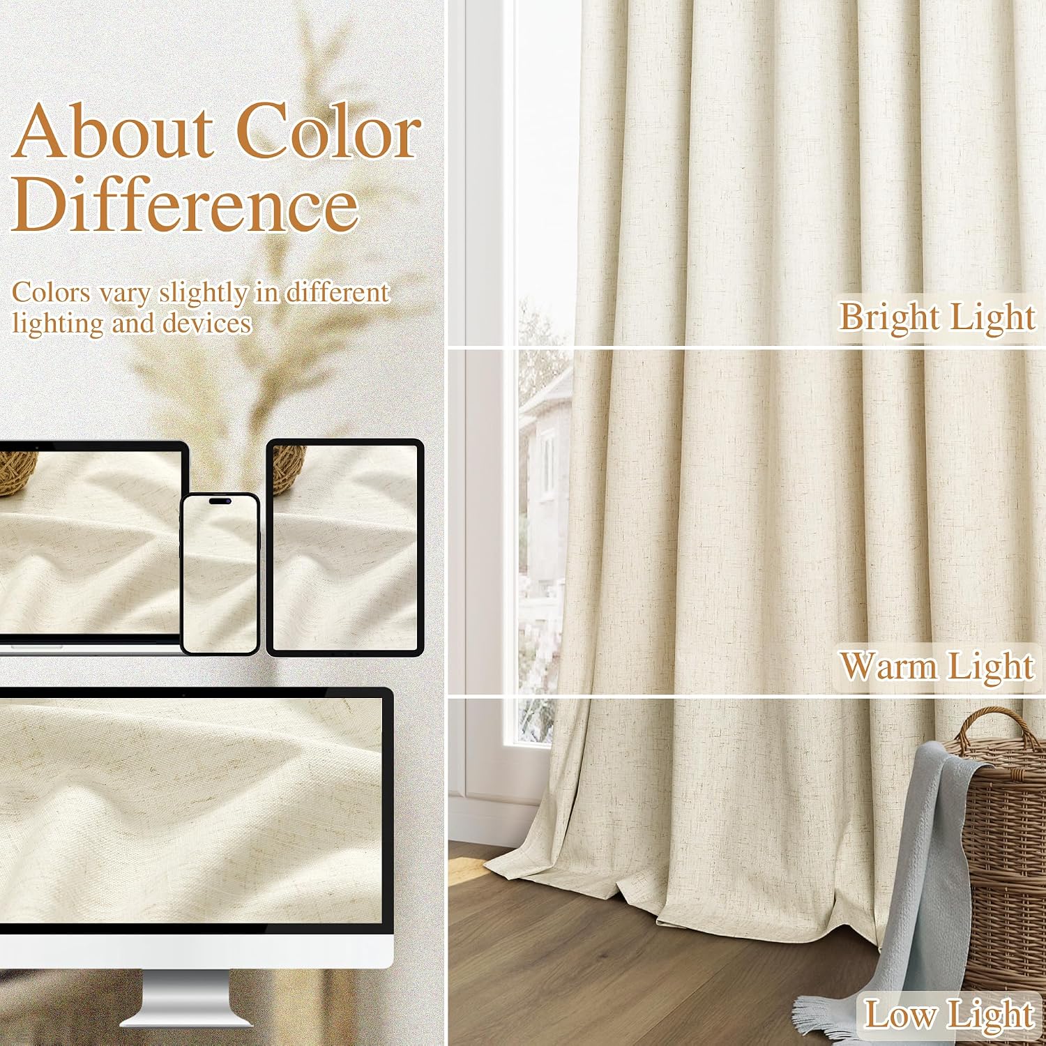 Guken 100% Blackout Curtains 63 Inch Length 2 Panels Set for Living Room Bedroom Back Tab Thermal Insulated Black Out Linen Drapes Room Dar…