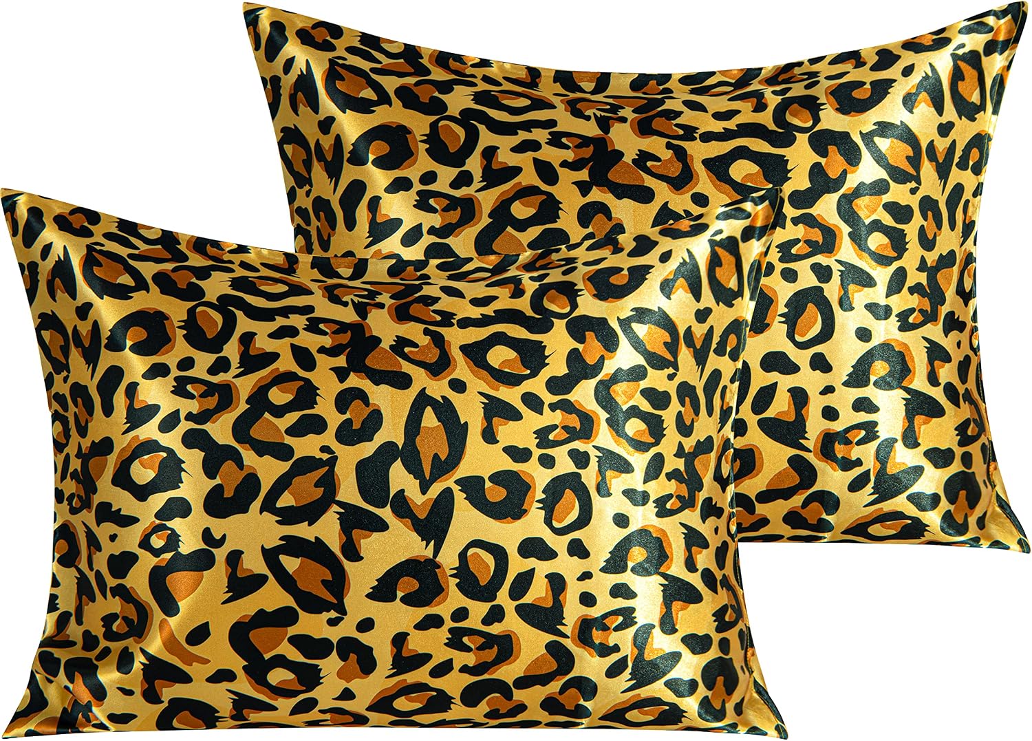 Ntbay 2 Pack Satin Standard Pillowcases for Hair and Skin, Luxurious and Silky Leopard Printed Pillow Cases with Envelope Closure, 20x26 In…