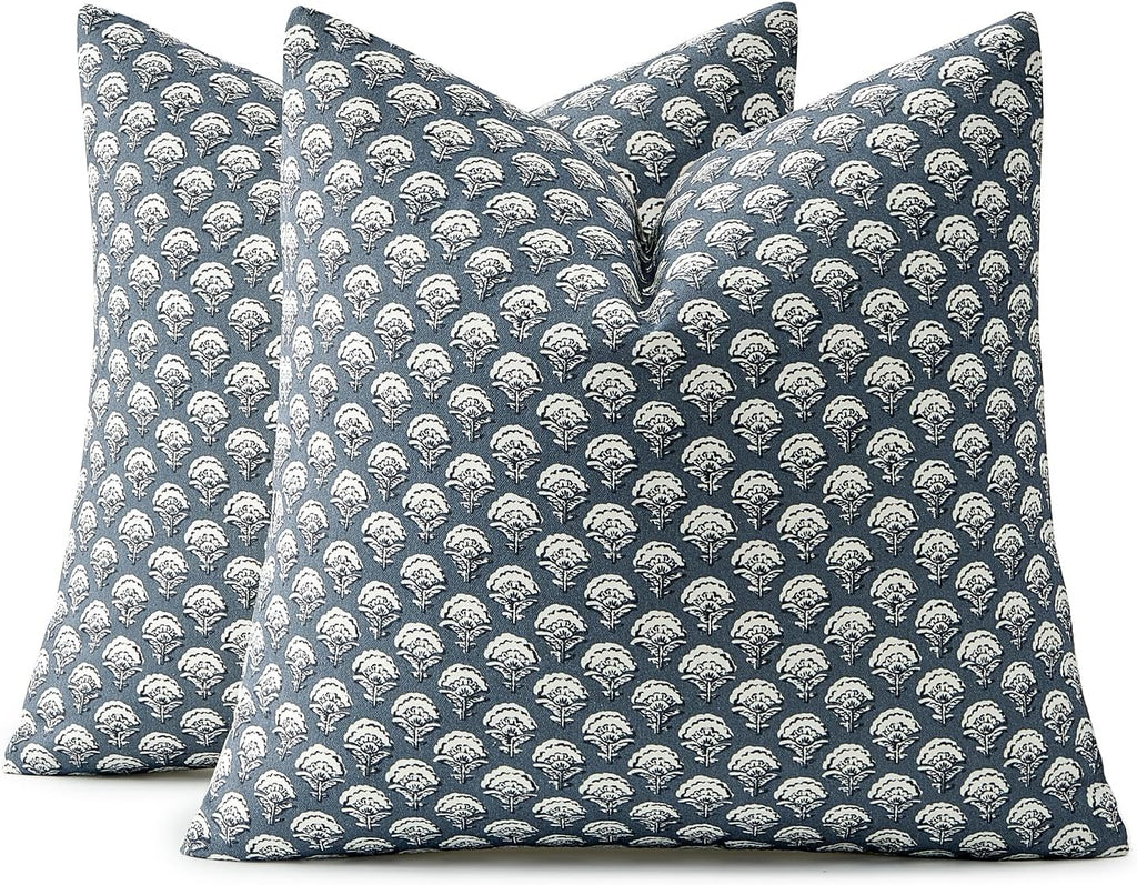 MIULEE Set of 2 Decorative Floral Pillow Covers Neutral Vintage Throw Pillows Block Print Boho Farmhouse Cushion Covers for Modern Spring…
