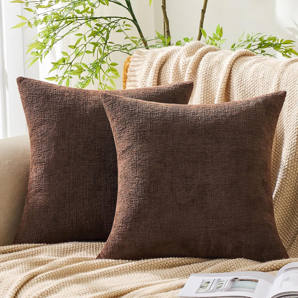 Gawamay Set of 2 Soft Textured Chenille Throw Pillow Covers 20x20 Inch (50x50 CM), Decorative Pillowcases Cushion Covers for Farmhouse Home…