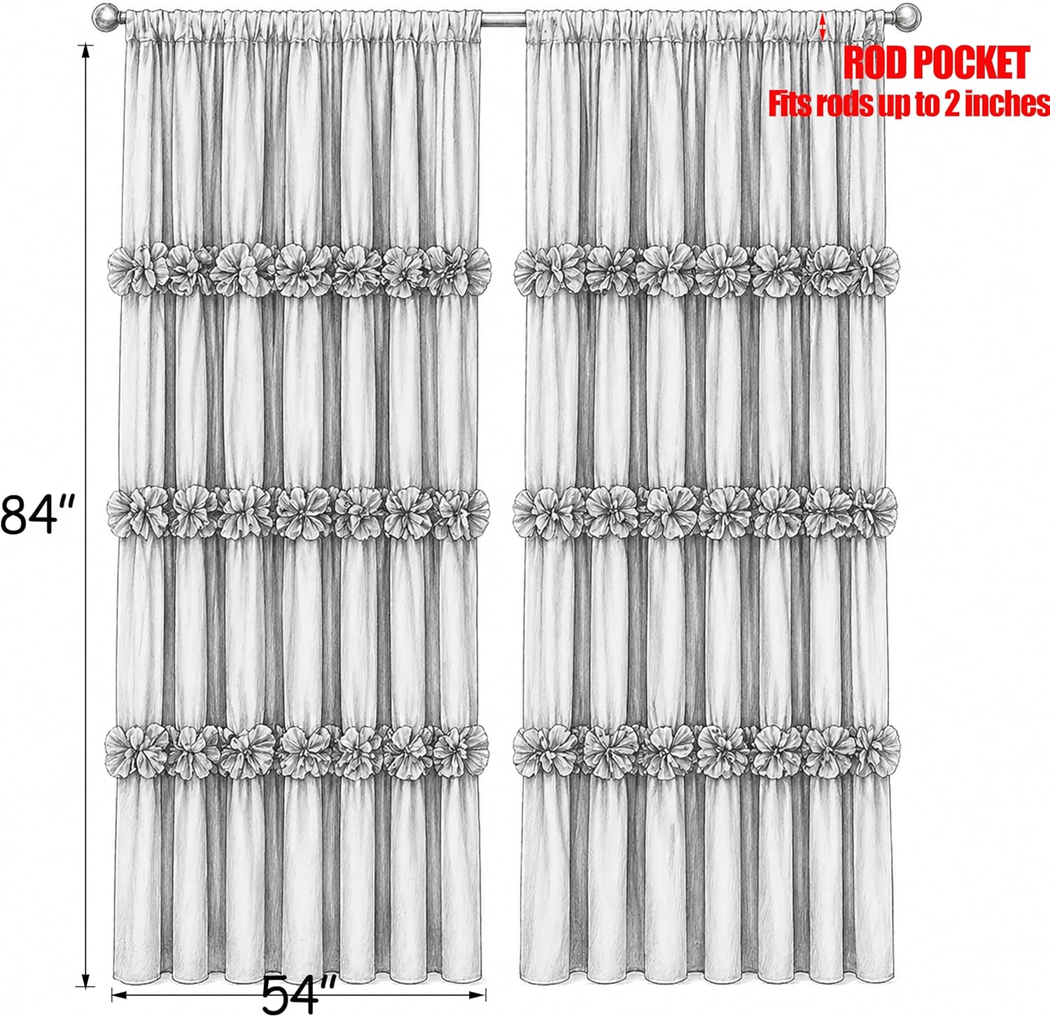 Homechoice Decor Thermal Insulated Blackout Window Curtains, 54" W x 84" L x 2 Panels, Boho Ruched Window Treatments with 3 Rows of…