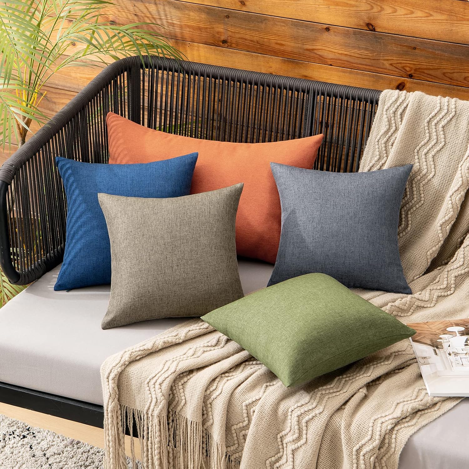 Miulee Pack of 2 Decorative Outdoor Solid Waterproof Throw Pillow Covers Faux Linen Garden Farmhouse Cushion Cases for Patio Tent Balcony C…