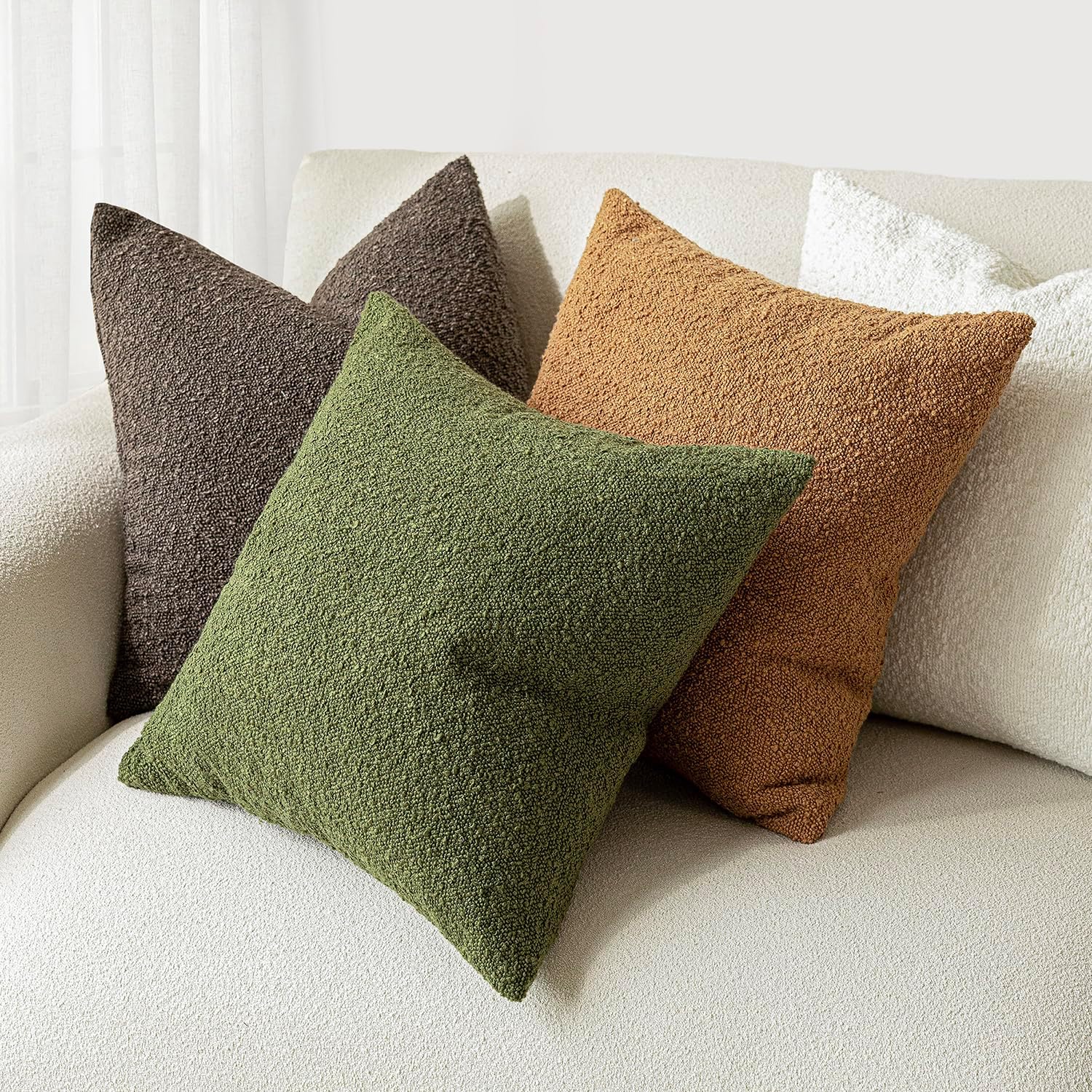 Foindtower Decorative Textured Boucle Throw Pillow Covers Accent Solid Pillow Cases Neutral Soft Cozy Couch Cushion Case for Chair Sofa…