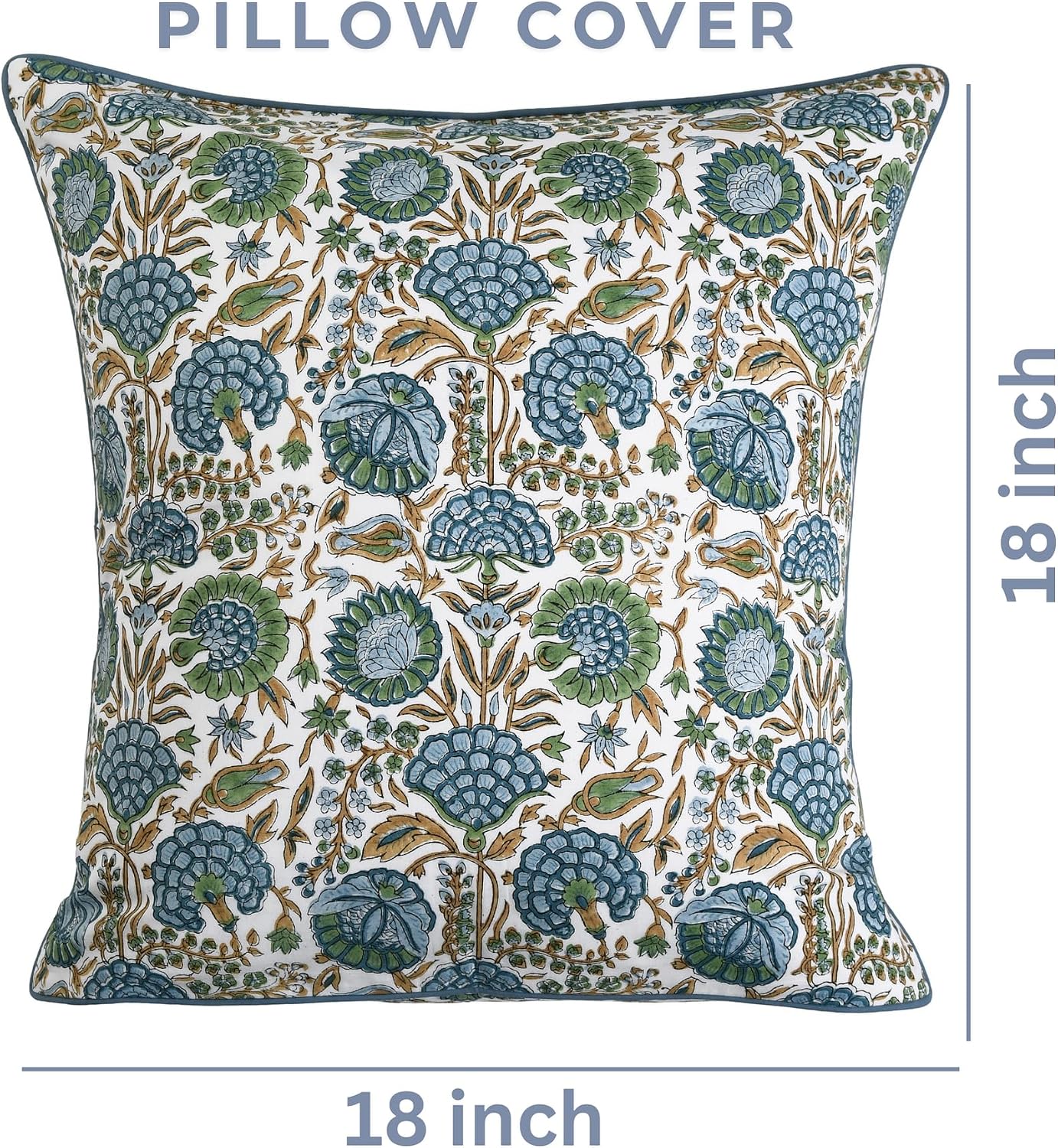 Ridhi Block Print Asparagus Green Pillow Cover 18" x 18" (Pack of 2) Decorative Couch Pillows for Living Room, Farmhouse Chic Boho Cute Out…