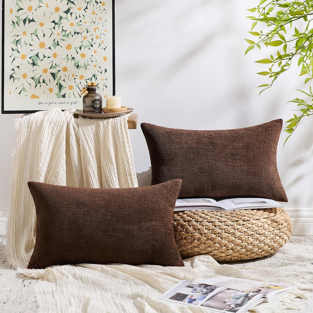 Gawamay Set of 2 Decorative Lumbar Soft Chenille Throw Pillow Covers 12x20 Inch (30x50 CM), Boho Farmhouse Cushion Cases, Couch Pillow Cove…