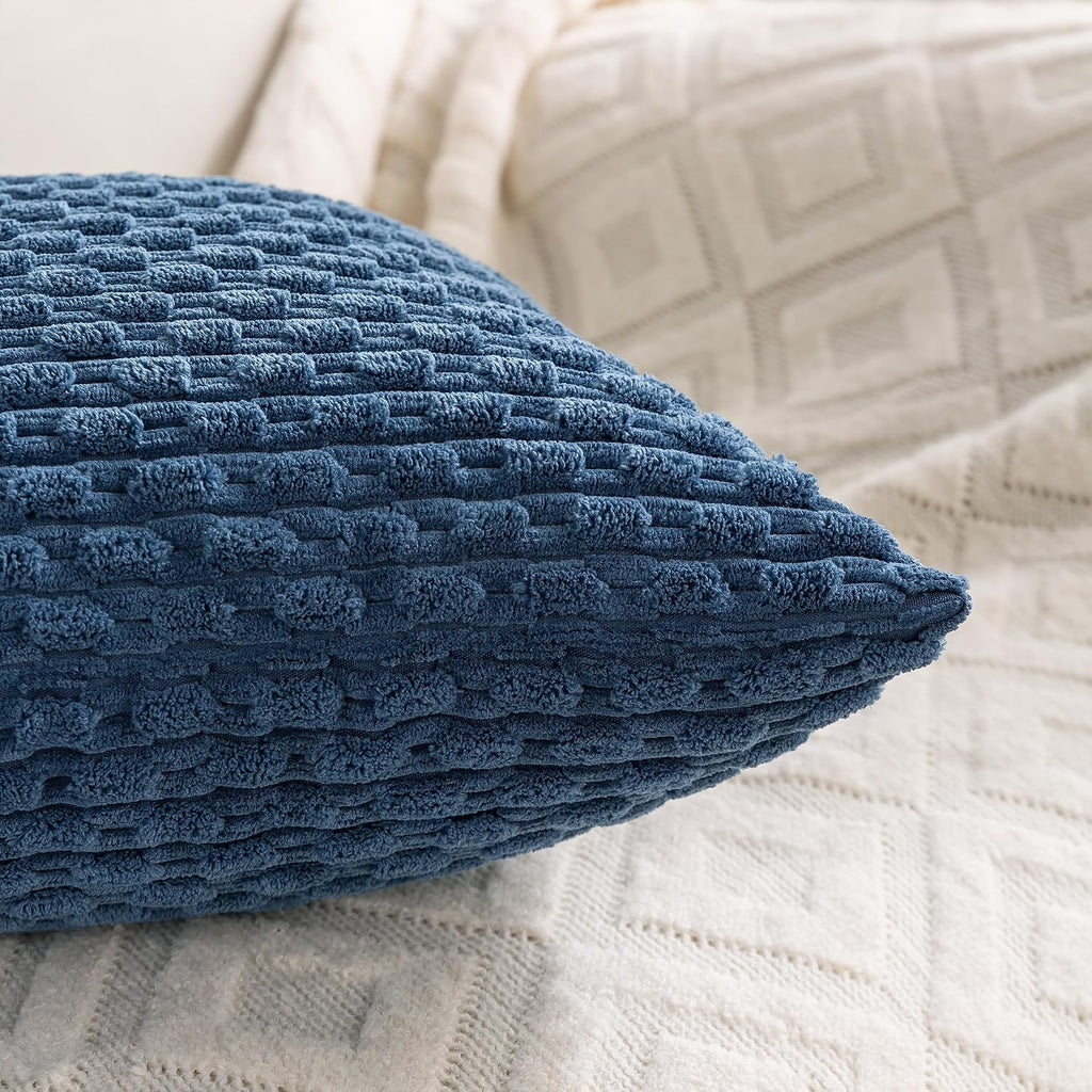 Cozoomy Set of 4 Blue Decorative Throw Pillow Covers 20x20 Inch Corduroy Pillow Covers for Bed Couch Sofa Living Room Soft Square Cushion C…