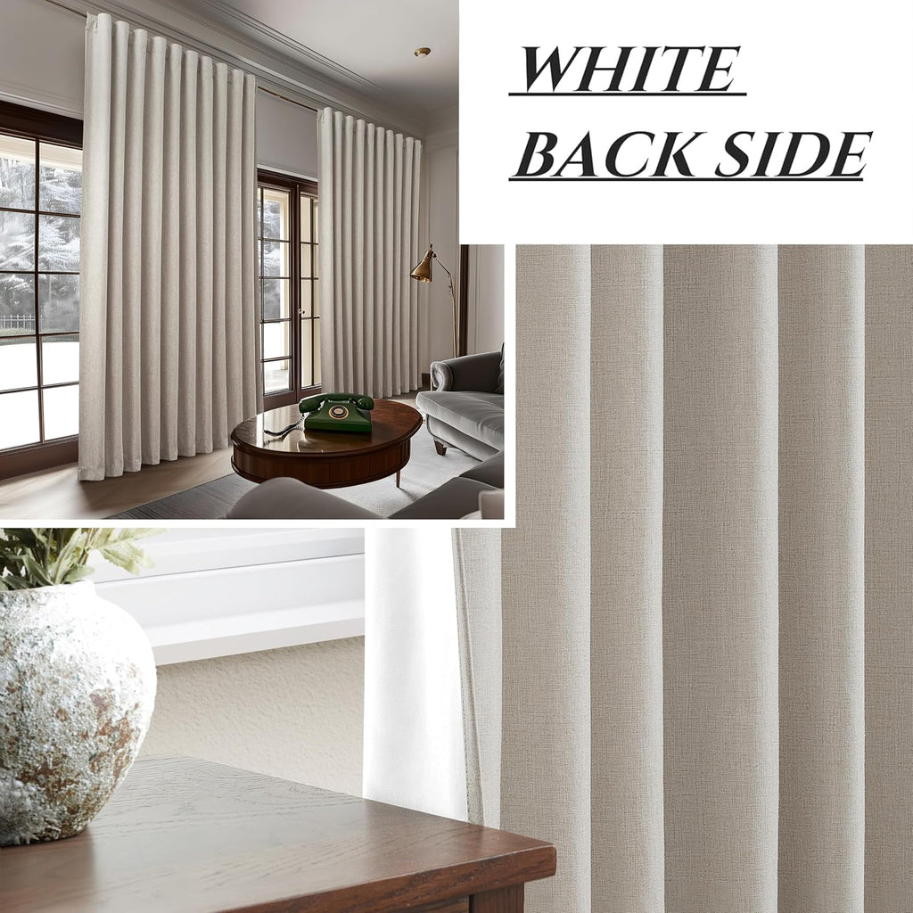 Qjmydeco Blackout Curtains 70 Inches Extra Wide Natural Linen Curtains 84 Inch Length for Living Room, Pleated Farmhouse Bedroom Thermal Dr…