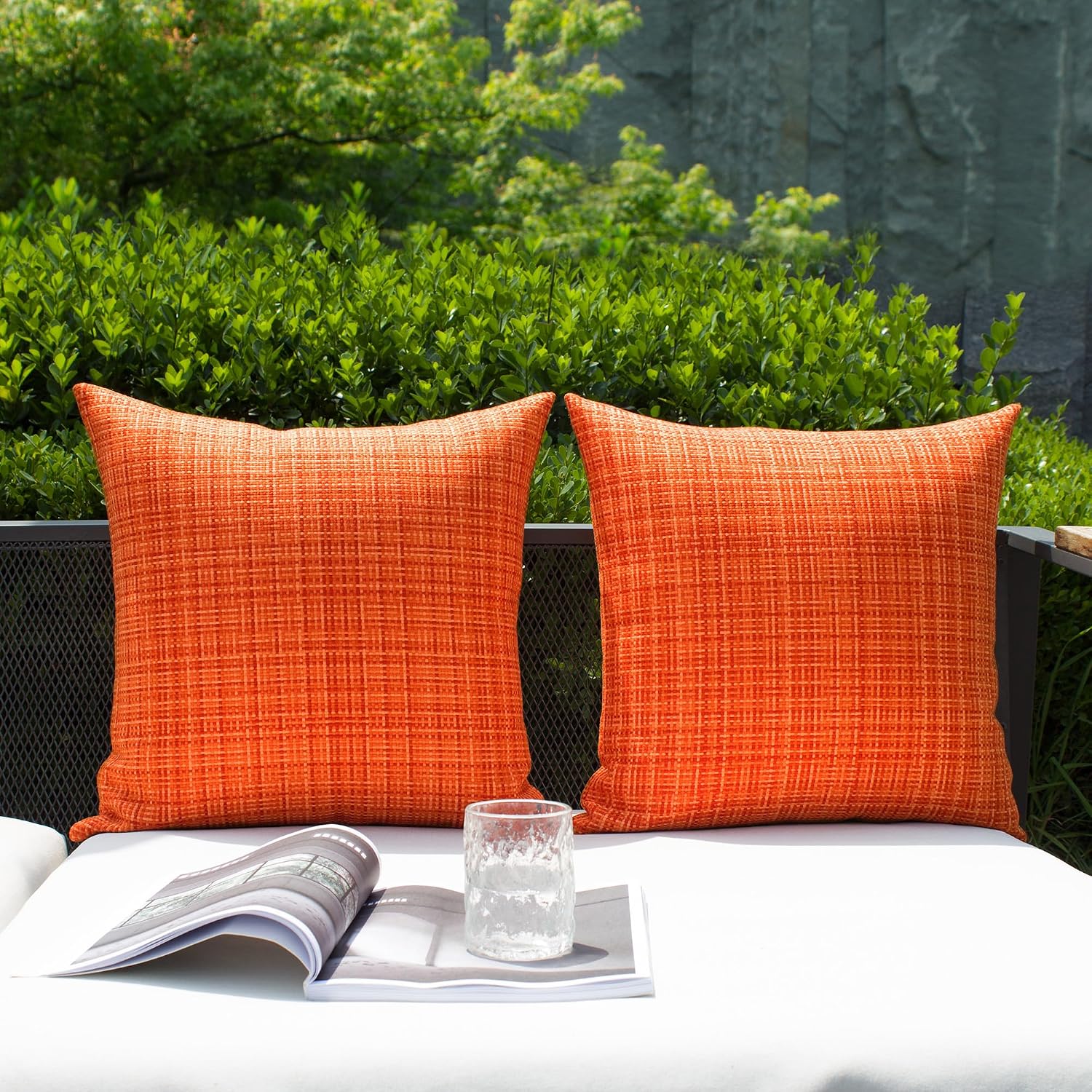 Kevin Textile Pack of 2 Decorative Outdoor Waterproof Fall Pillow Covers Square Garden Cushion Sham Throw Pillowcase Shell for Patio Tent…