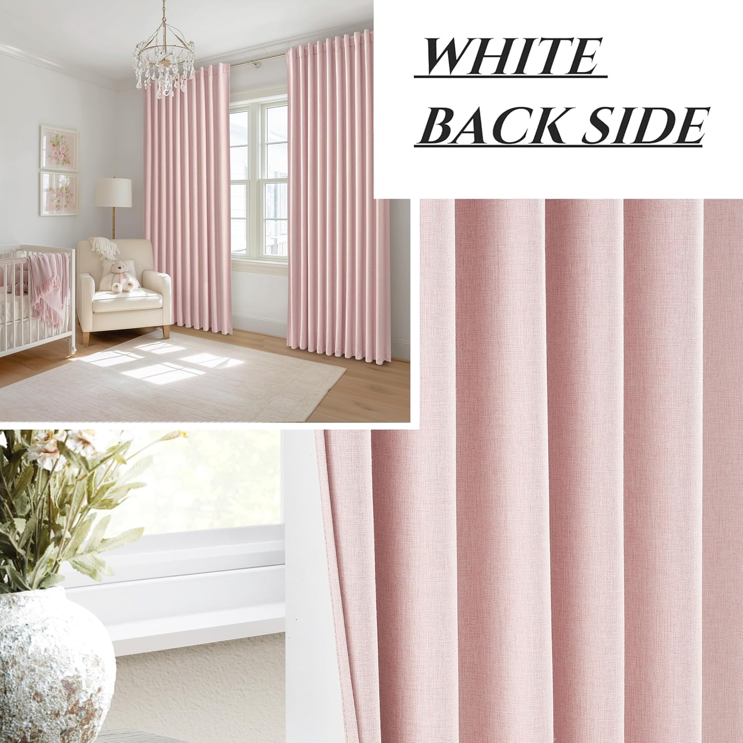 Qjmydeco Cute Baby Pink Blackout Curtains 70 Inches Extra Wide Pleated for Grils Bedroom 2 Panels Set, 96 Inch Long Curtain for Sliding Gla…