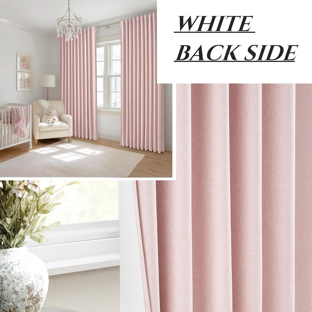 Qjmydeco Cute Baby Pink Extra Wide Curtains 70 Inches Wide for Grils Bedroom 2 Panels Set, Heavy Duty Pleated 84 Inch Long Linen Blackout Sl…
