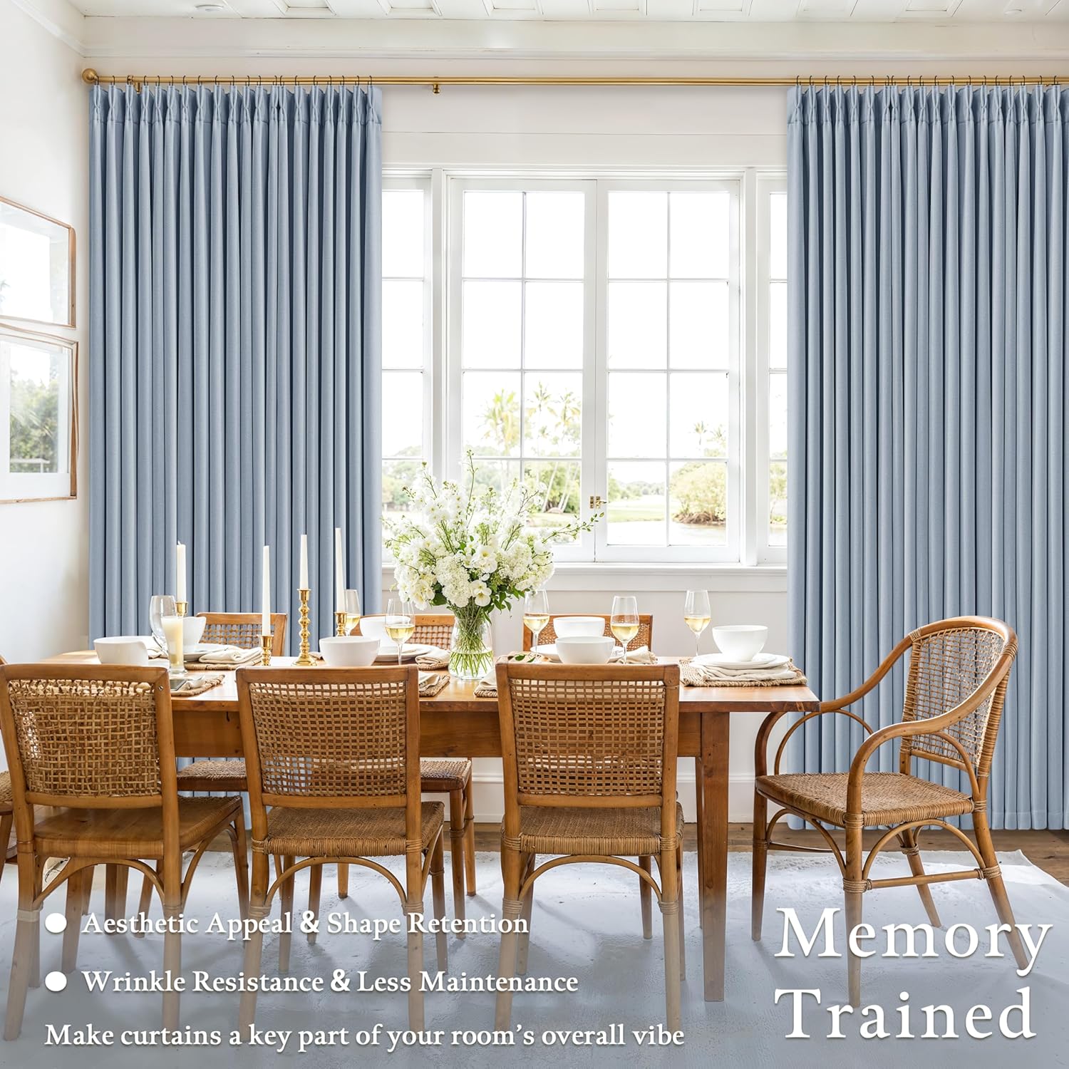 Twodrapes Light Blue Linen Blackout Pleated Curtains 90 Inches Long for Living Room Darkening Pinch Pleat 100% Black Out Drapes Thermal Ins…