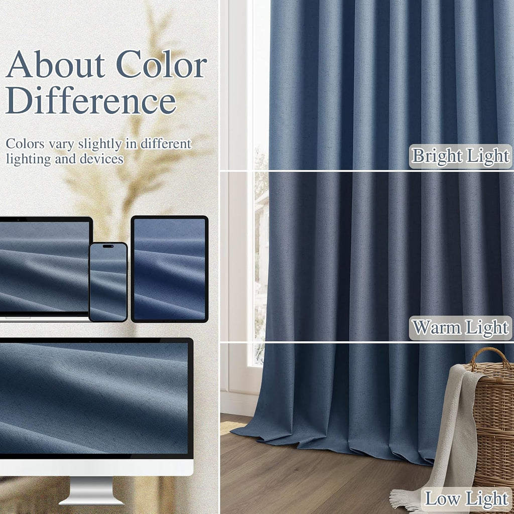 Guken 100% Blackout Curtains 108 Inch Length 2 Panels Set for Living Room Bedroom Back Tab Thermal Insulated Black Out Linen Drapes Room Da…