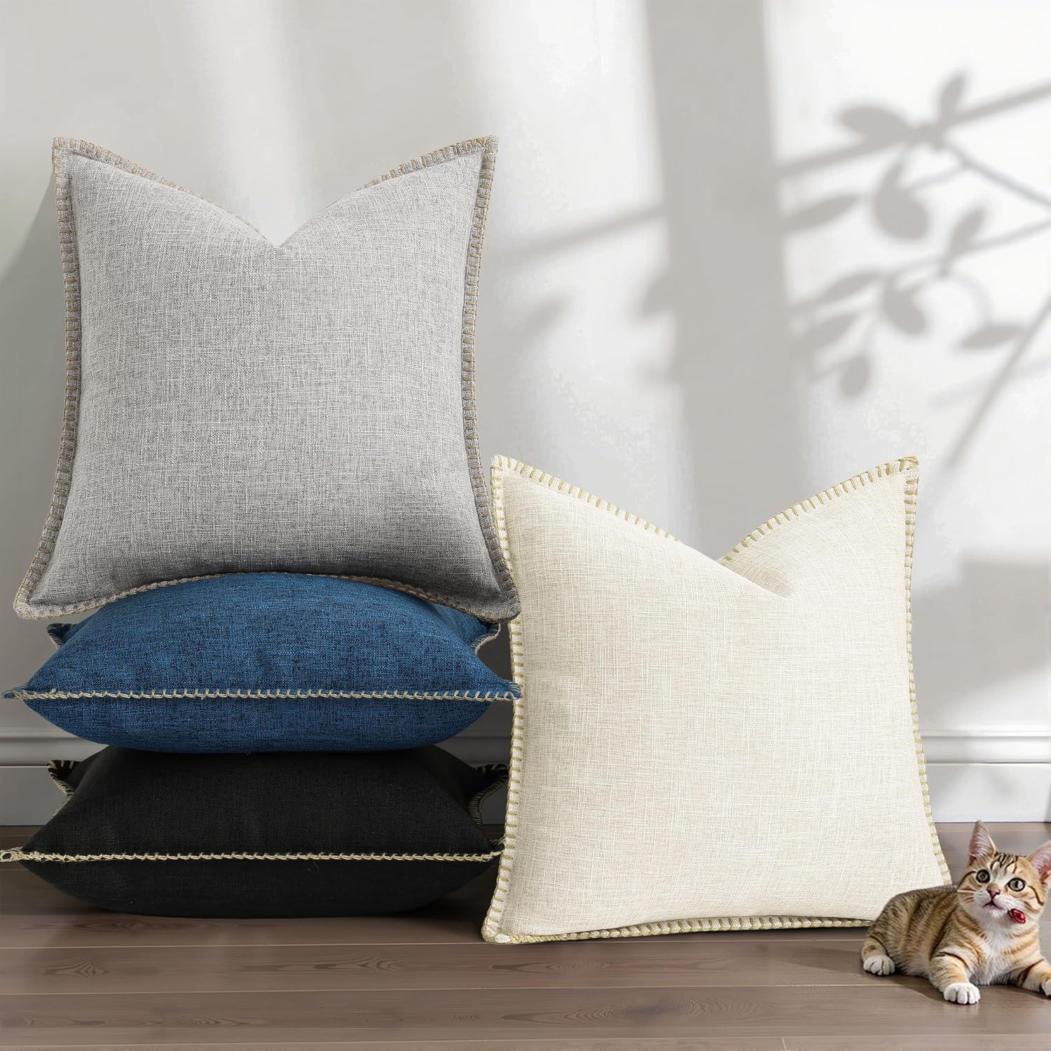 decorUhome Summer Decorative Throw Pillow Covers 24x24 Set of 2 Faux Linen Farmhouse Euro Sham Pillow Covers with Stitched Edge Outdoor…