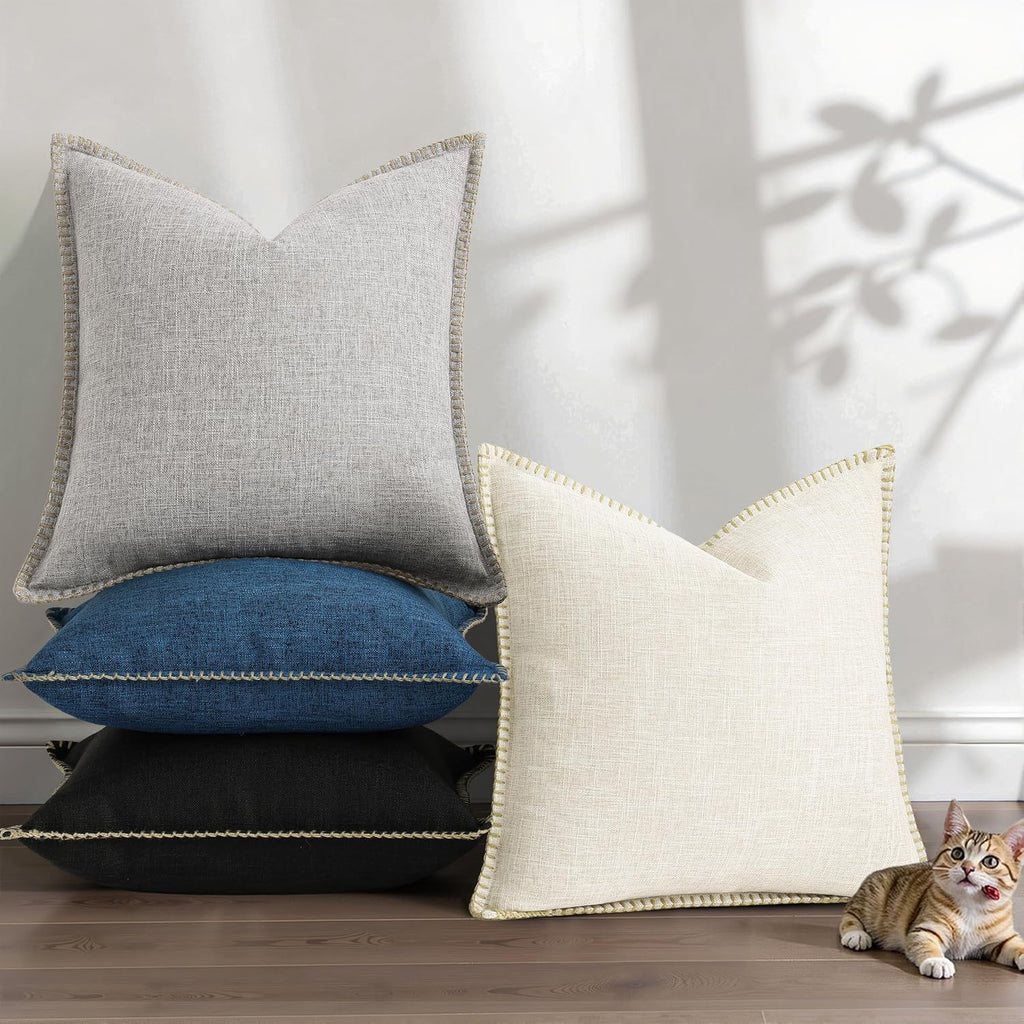 decorUhome Summer Decorative Throw Pillow Covers 22x22 Set of 2 Faux Linen Farmhouse Euro Sham Pillow Covers with Stitched Edge Outdoor…