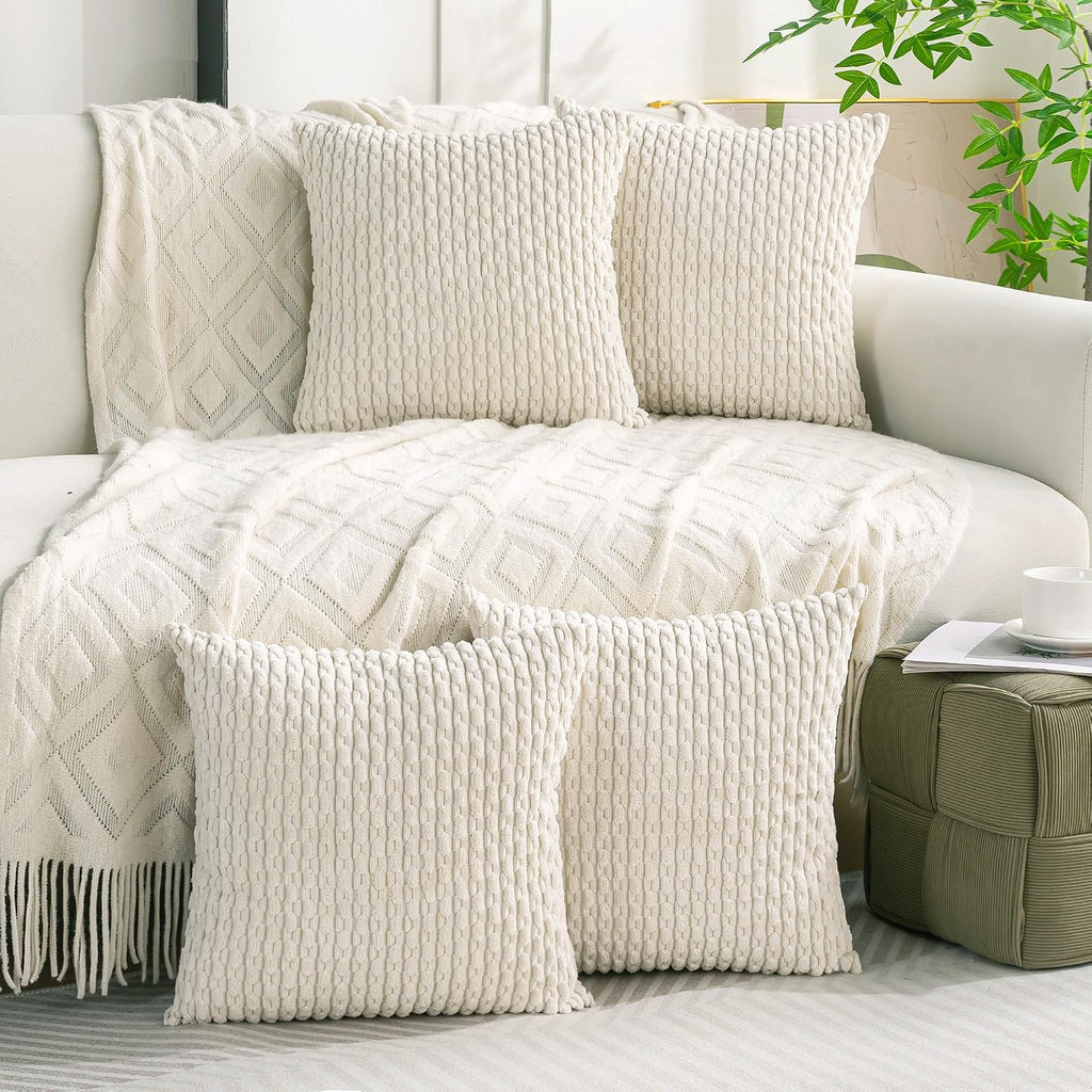 Cozoomy Set of 4 Cream White Decorative Throw Pillow Covers 26x26 Inch Corduroy Pillow Covers for Bed Couch Sofa Living Room Soft Square Cu…