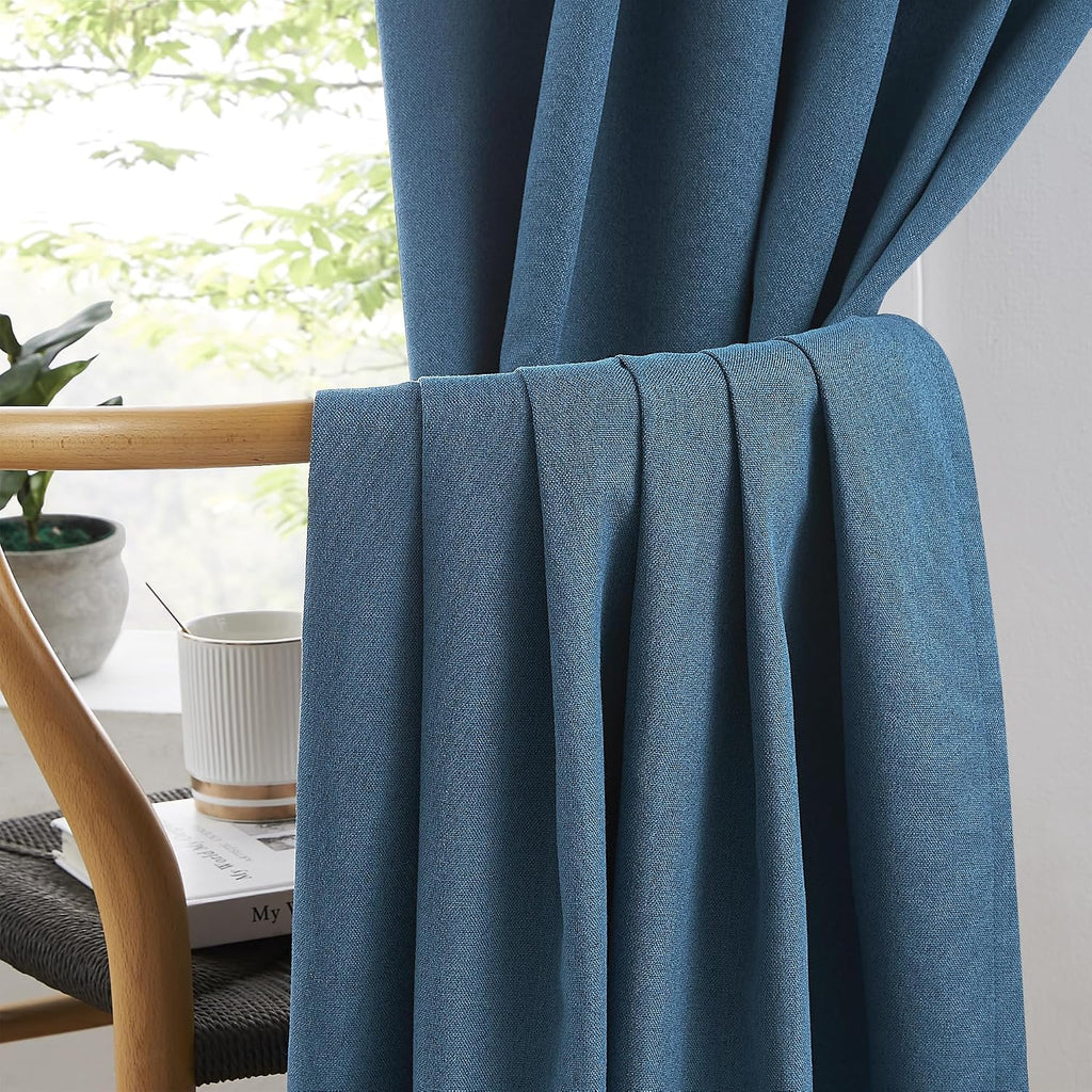 Keqiaosuocai Blackout Linen Curtain Panels, Totally Shaded Draperies 84 Inches Long for Dining Room, Soundproof Privacy Window Drapes for P…