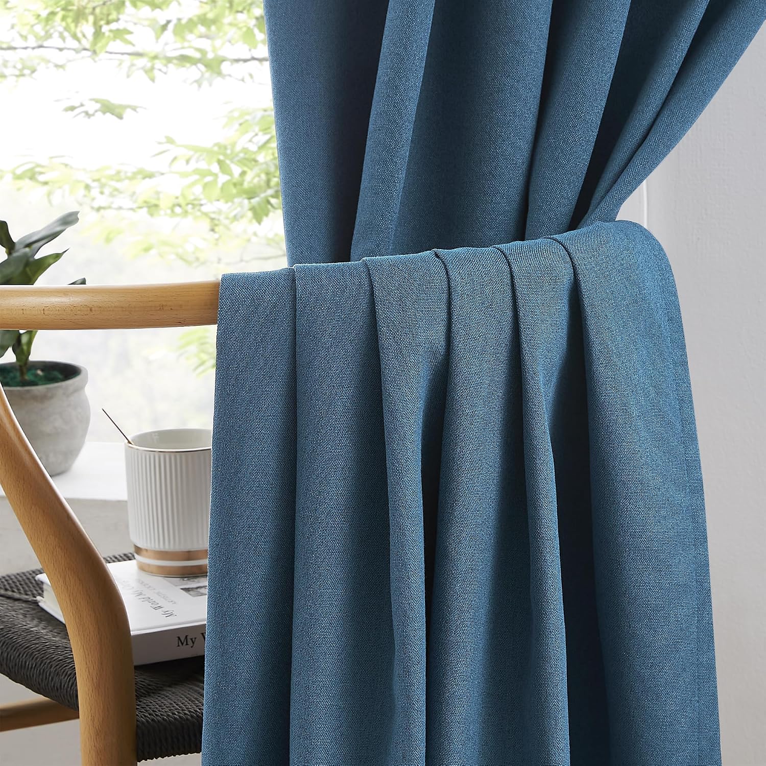 Keqiaosuocai Blackout Linen Curtain Panels, Totally Shaded Draperies 84 Inches Long for Dining Room, Soundproof Privacy Window Drapes for P…