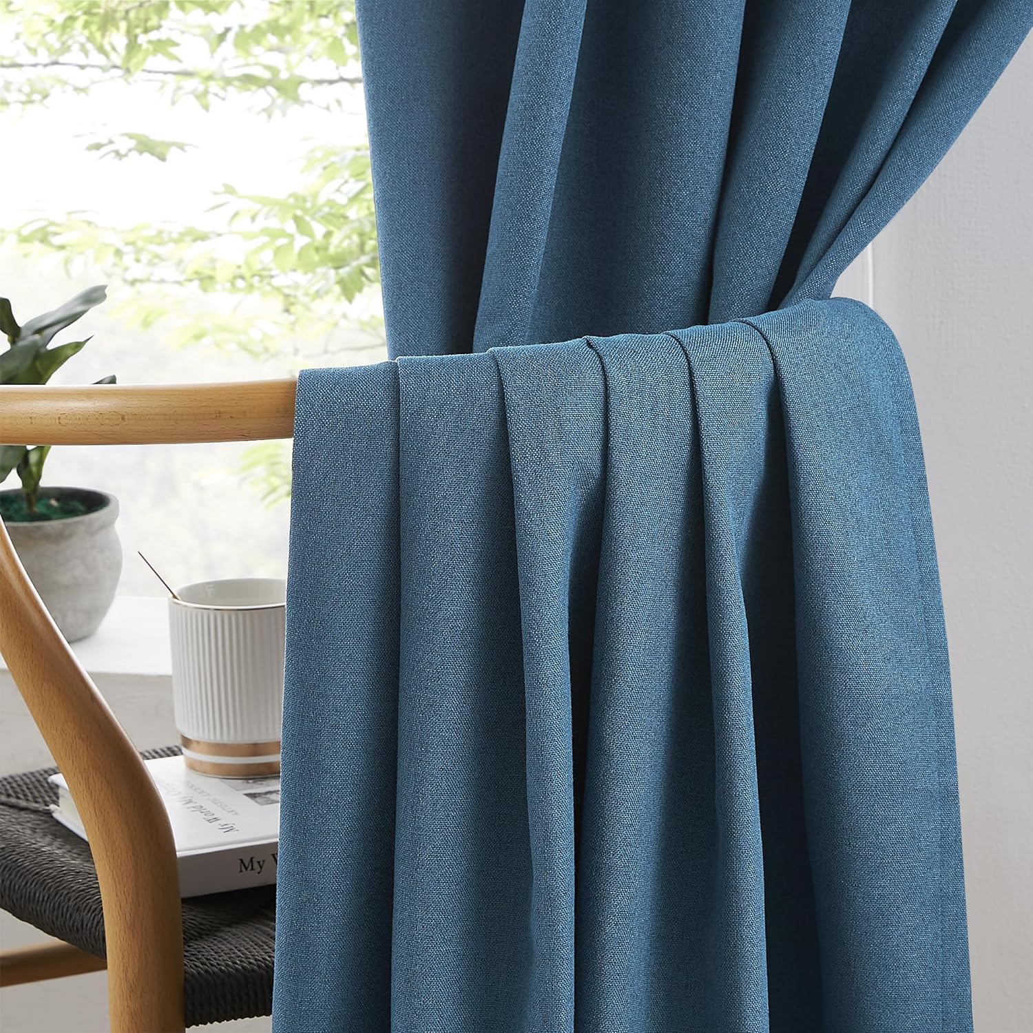 Keqiaosuocai 2 PCs Flax Linen Textured Blackout Curtains 72 Inch Wide x 102 Inch Long(6 ft x 8.5 ft), Back Tab Loop Pocket Pleated Vertical…