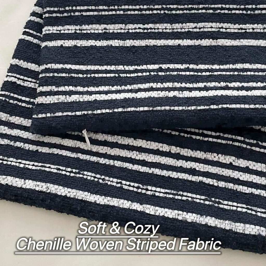 Slow Cow Boho Chenille Textured Woven Stripe Throw Pillow Covers 18 x18 Decorative Cushion Cover Pillow Cover Chenille Pillow Case Navy Blue