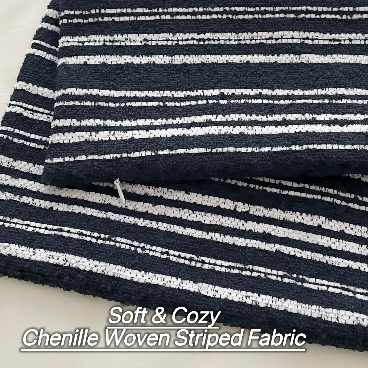 Slow Cow Boho Chenille Textured Woven Stripe Throw Pillow Covers 18 x18 Decorative Cushion Cover Pillow Cover Chenille Pillow Case Navy Blue