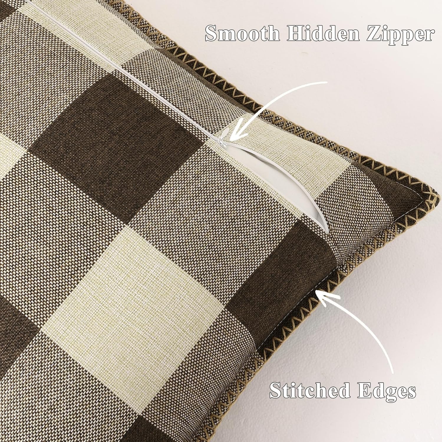 decorUhome Summer Buffalo Plaid Check Throw Pillow Covers 16x16 Set of 2 Outdoor Linen Decorative Farmhouse Gingham Pillow Covers with Stit…