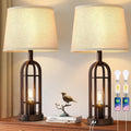 SRJJA Table Lamps for Living Room End Table Set of 2 - Farmhouse Industrial Bedside Lamps for Bedroom Nightstand with Nightlight and USB…