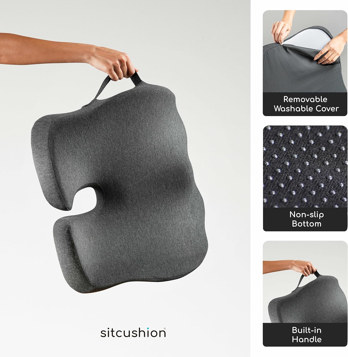 Sitcushion Orthopedic Coccyx Cushion for Tailbone, Sciatica and Back Pain - XL Memory Foam Seat Cushions for Office Chairs, Car, Gaming -…