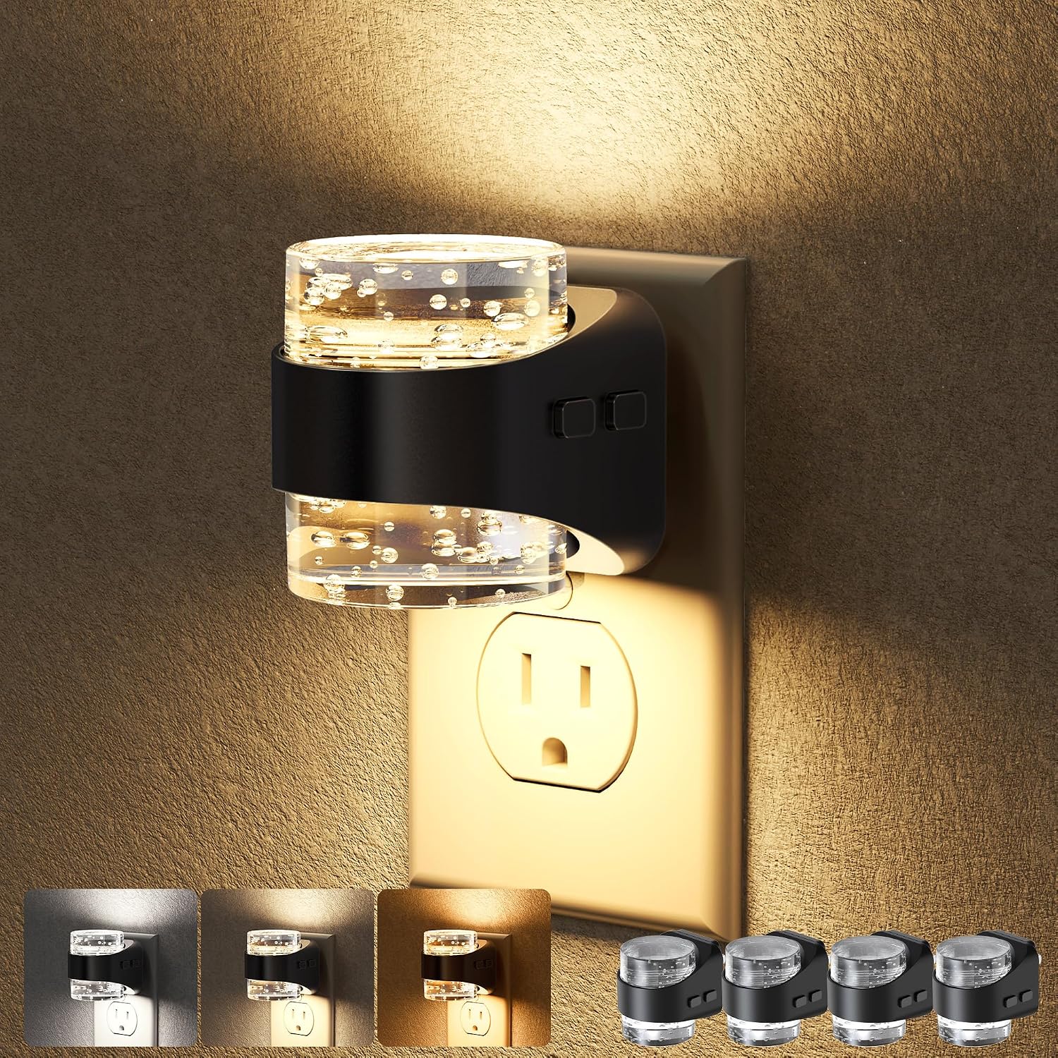Briignite LED Night Light Plug into Wall[4 Pack] Dimmable Night Light with Bubble Design 3000K/4000K/5000K & 3 Brightness Levels for Baby…