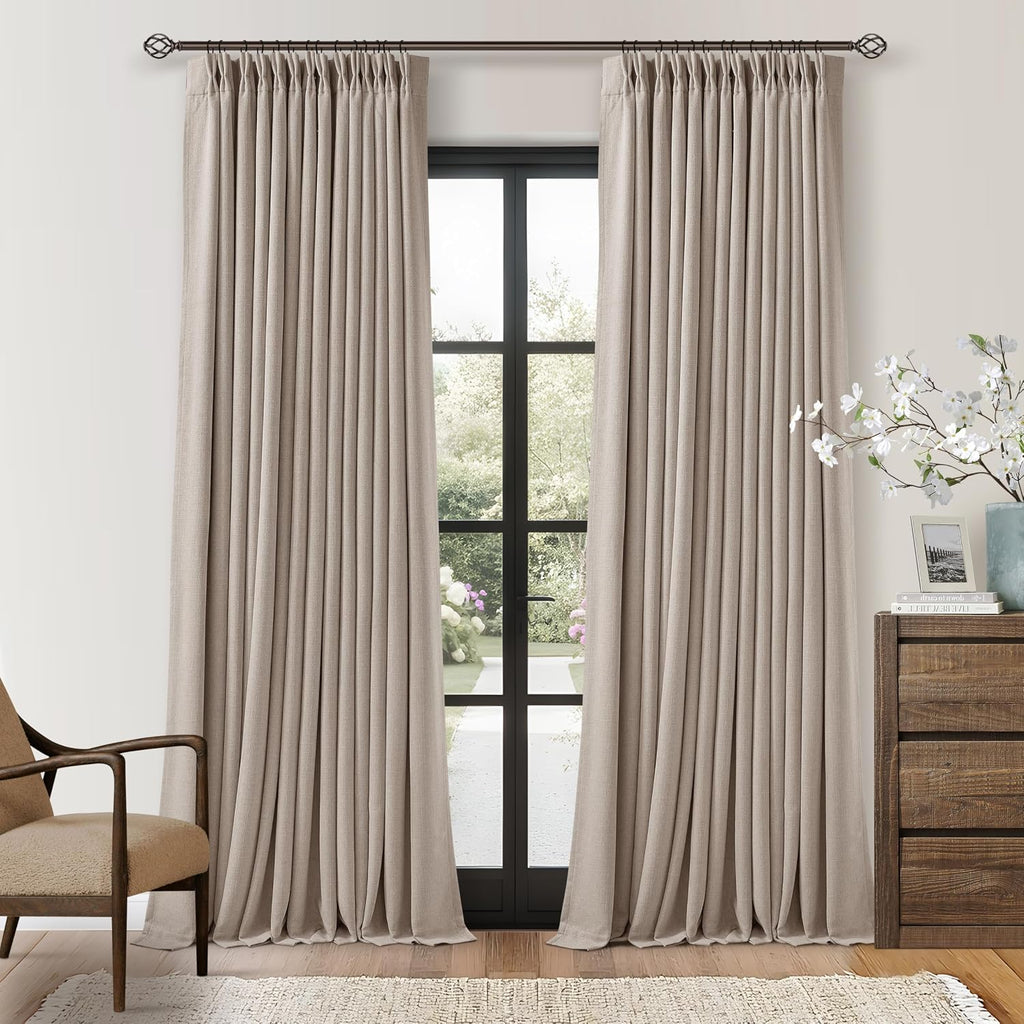 Twodrapes Burlywood Greige Pinch Pleated 100% Blackout Linen Curtains 86 Inch Length 2 Panels Set Pinch Pleat Curtains Black Out Light Bloc…